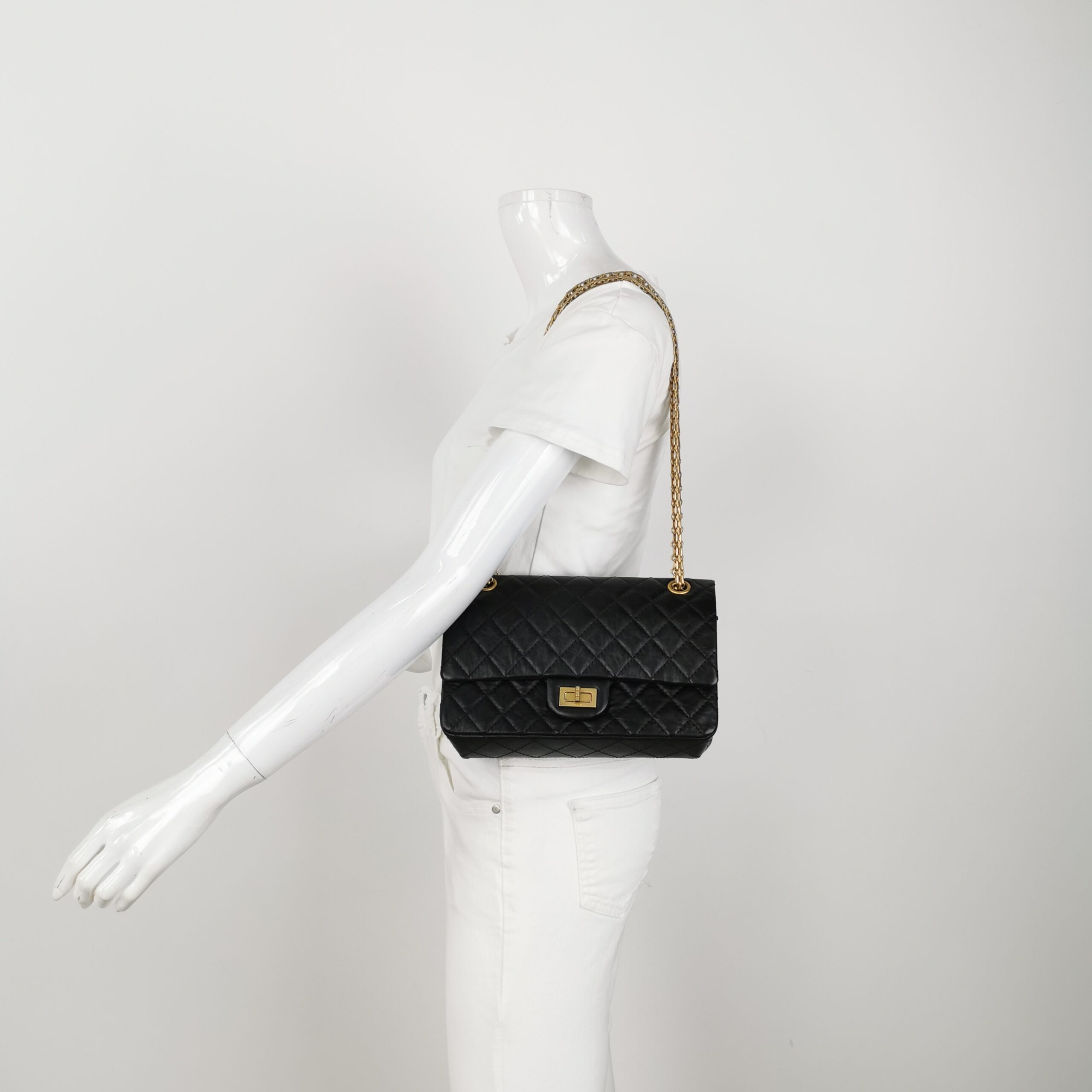 Chanel Classic Medium 2.55 Reissue Flag Bag in Black Calfskin with Gold Hardware view 2