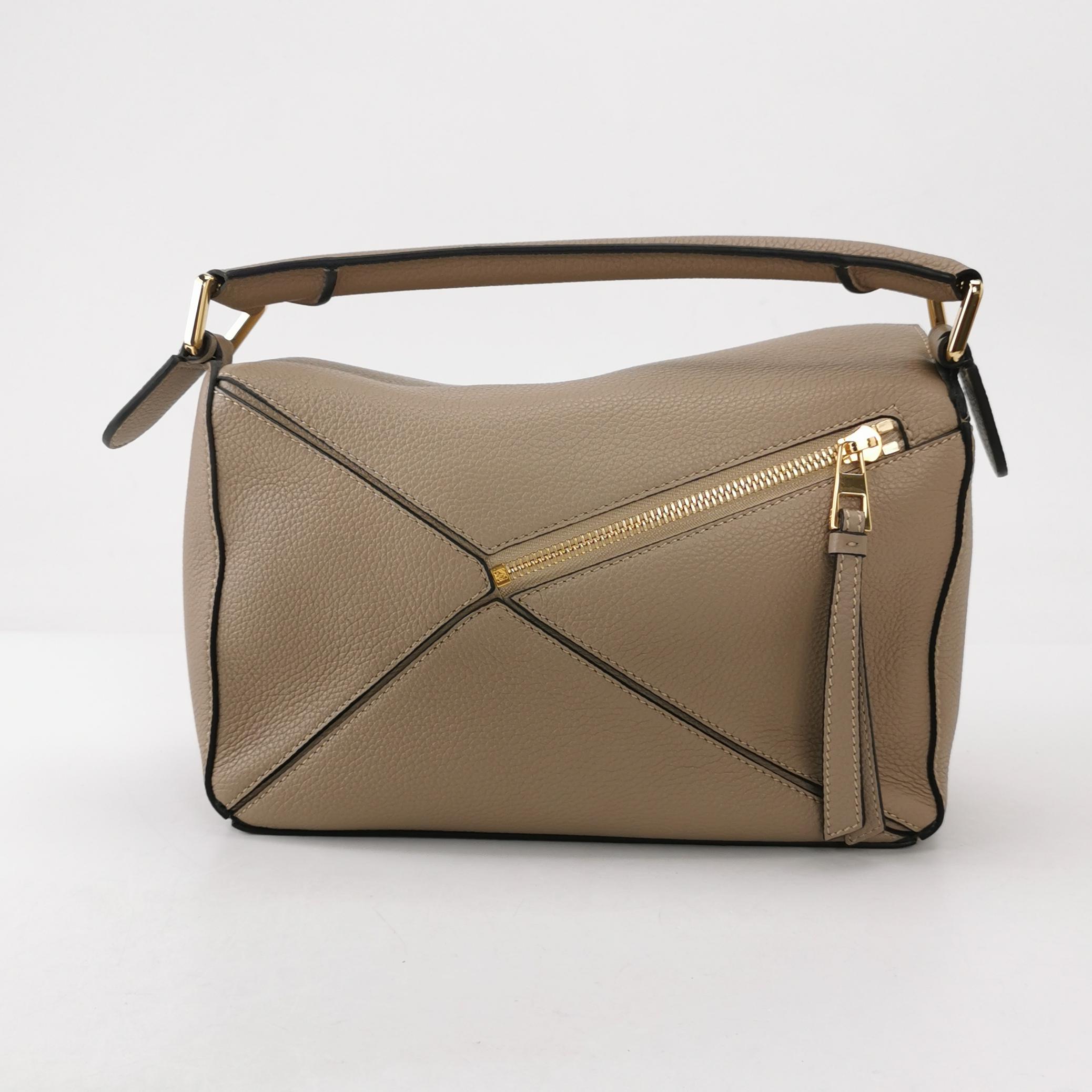 Loewe Taupe Grain Leather Puzzle Small Shoulder Bag with Gold Hardware view 4