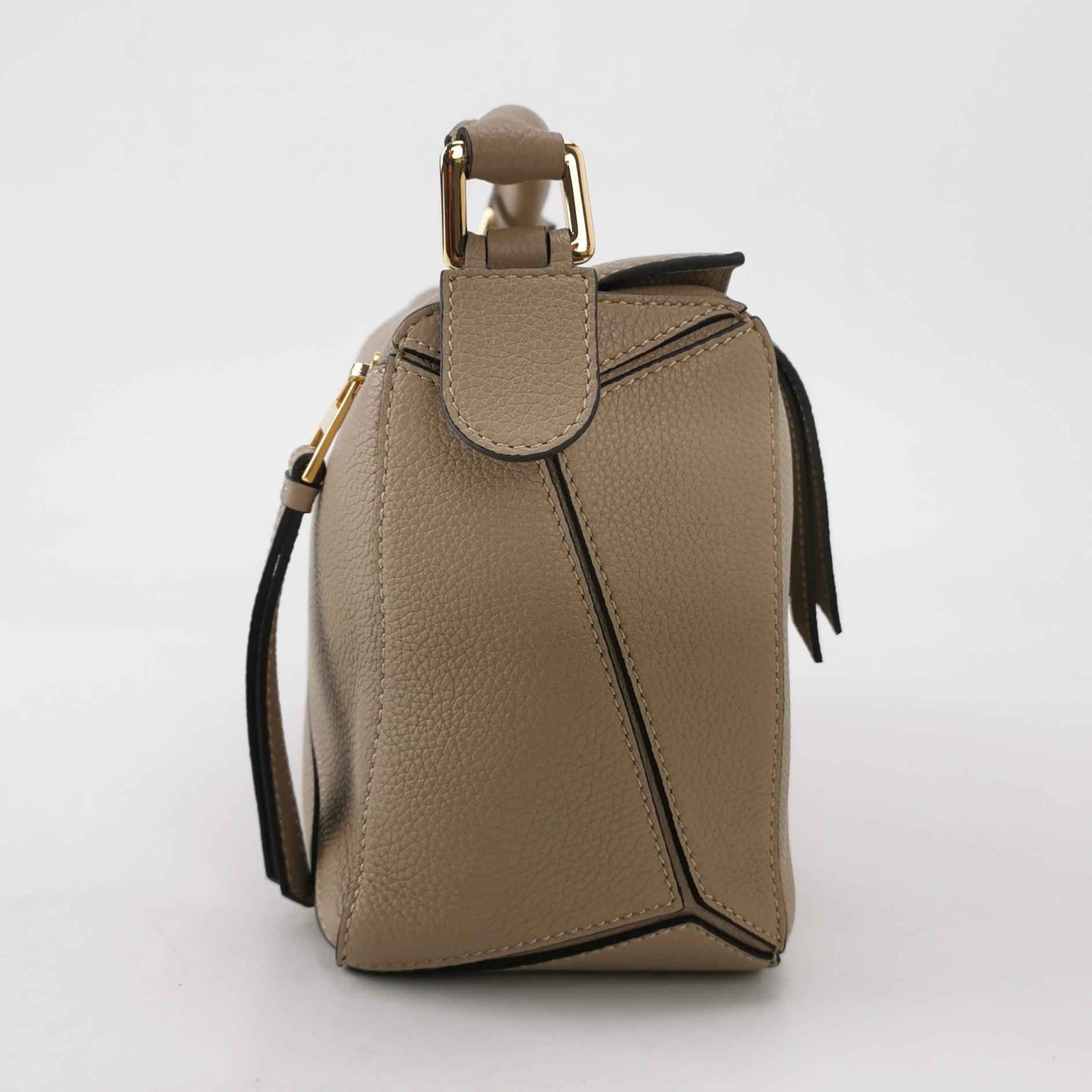 Loewe Taupe Grain Leather Puzzle Small Shoulder Bag with Gold Hardware view 5