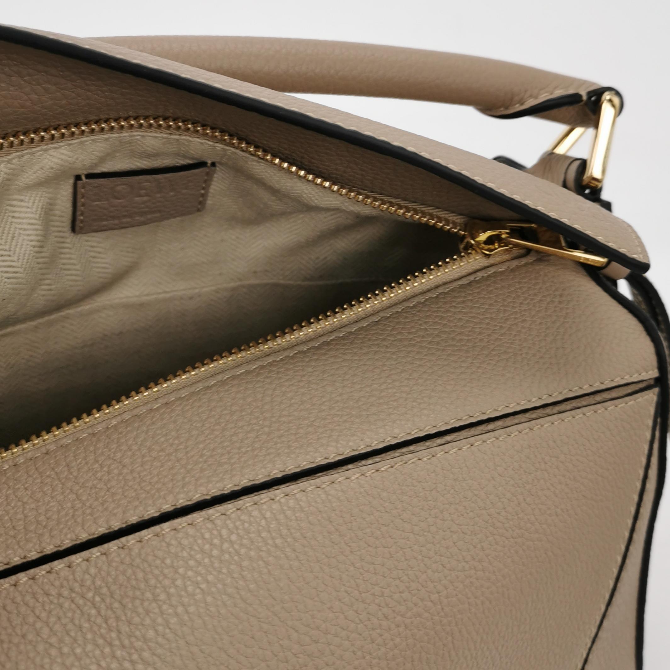 Loewe Taupe Grain Leather Puzzle Small Shoulder Bag with Gold Hardware view 6