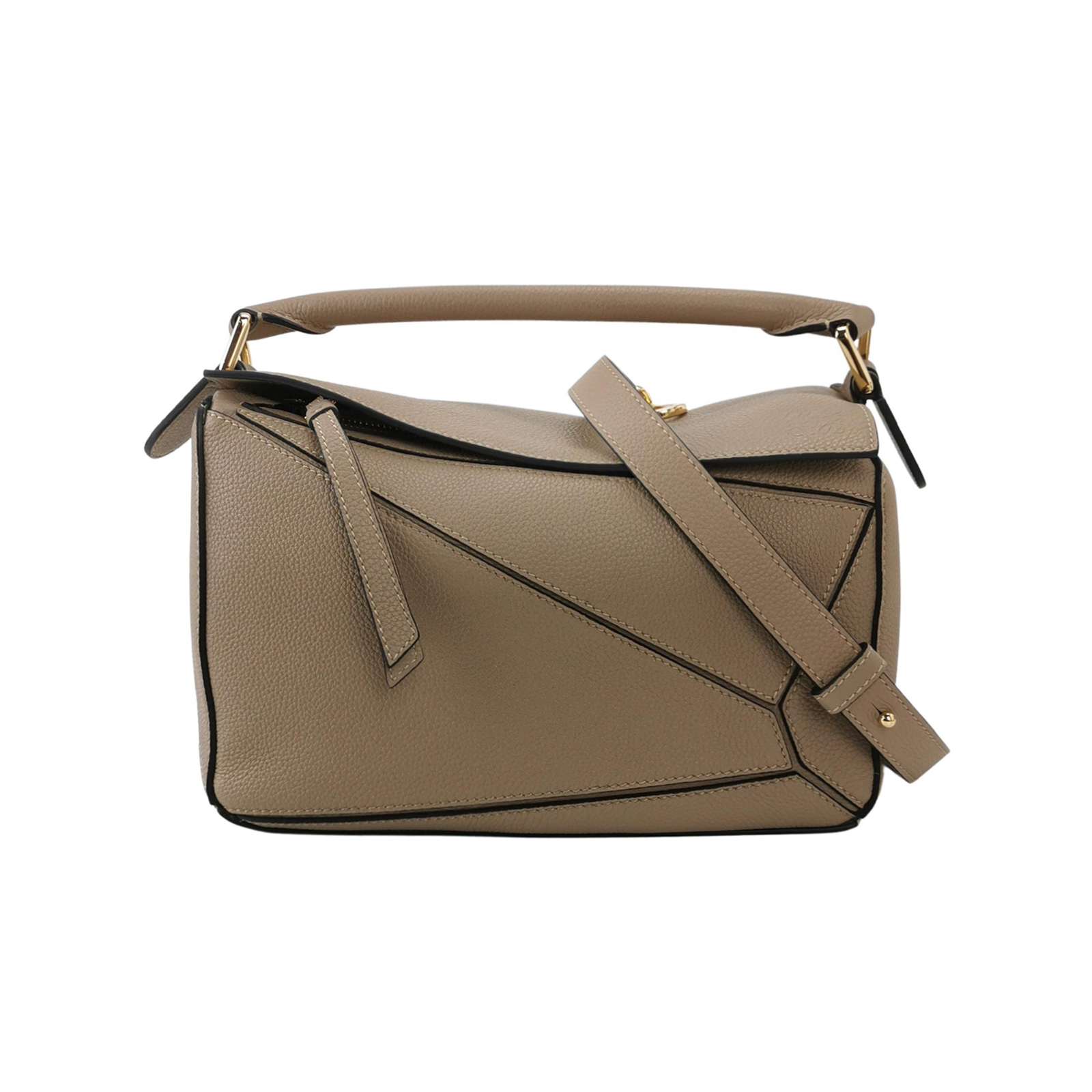 Loewe Taupe Grain Leather Puzzle Small Shoulder Bag with Gold Hardware