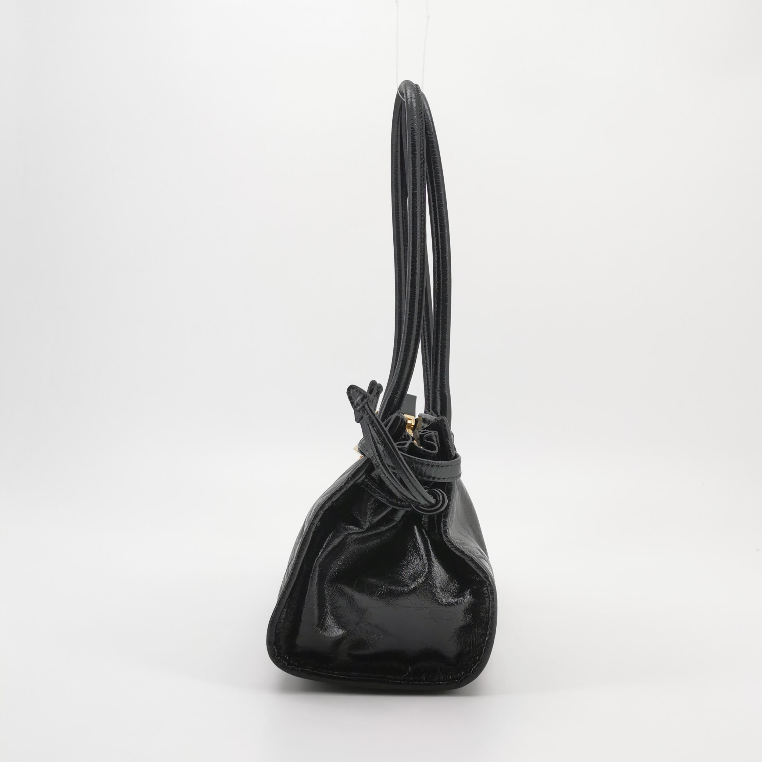 Prada Black Leather Shoulder Bag with Gold Hardware view 8