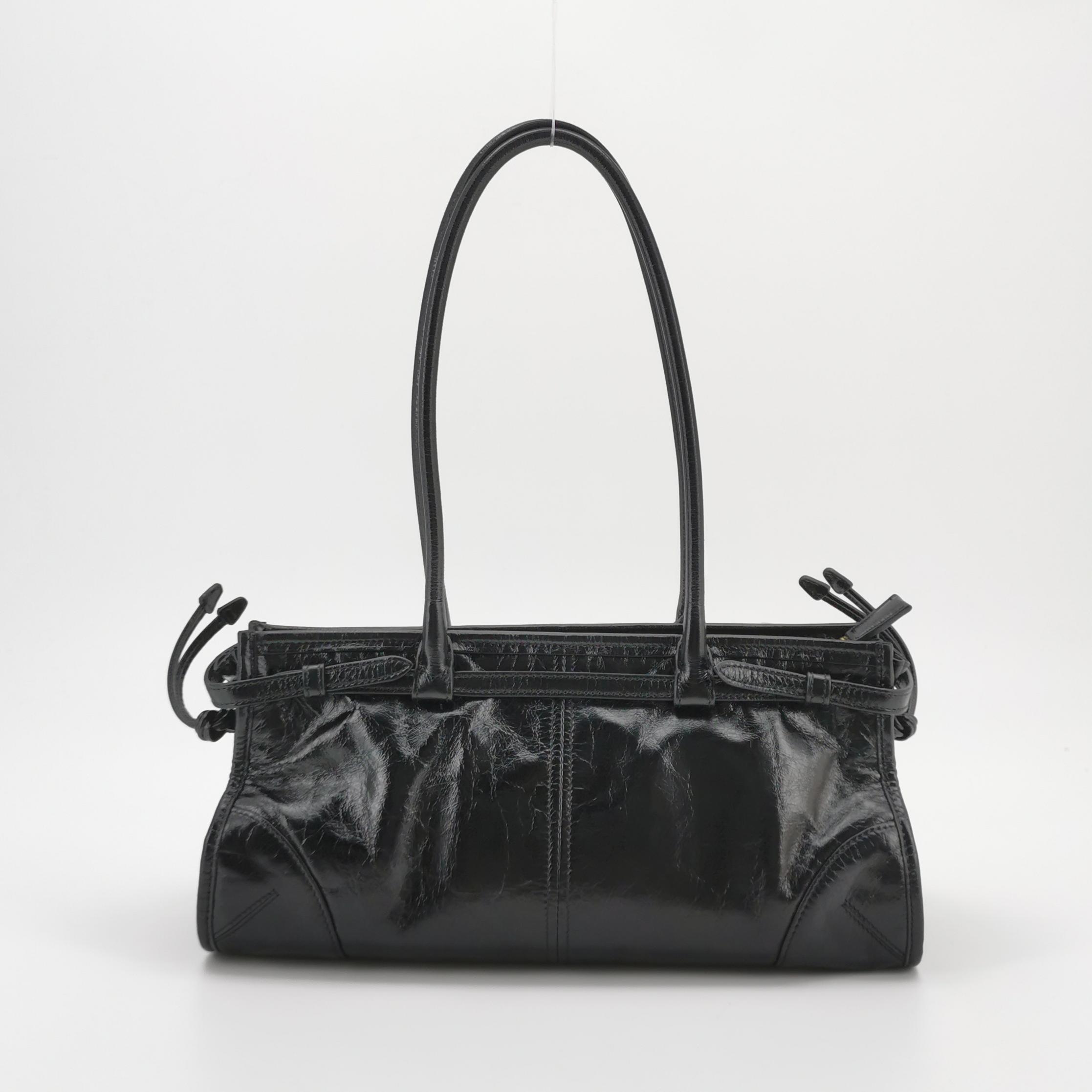 Prada Black Leather Shoulder Bag with Gold Hardware view 7