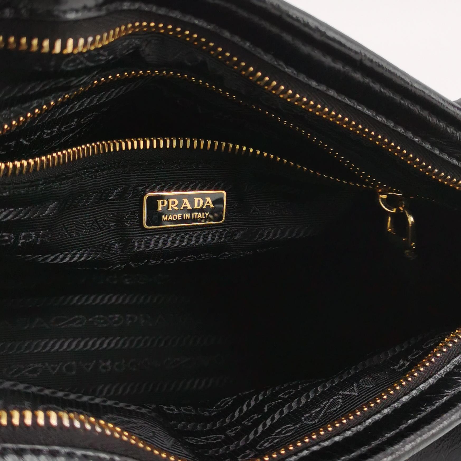 Prada Black Leather Shoulder Bag with Gold Hardware view 4