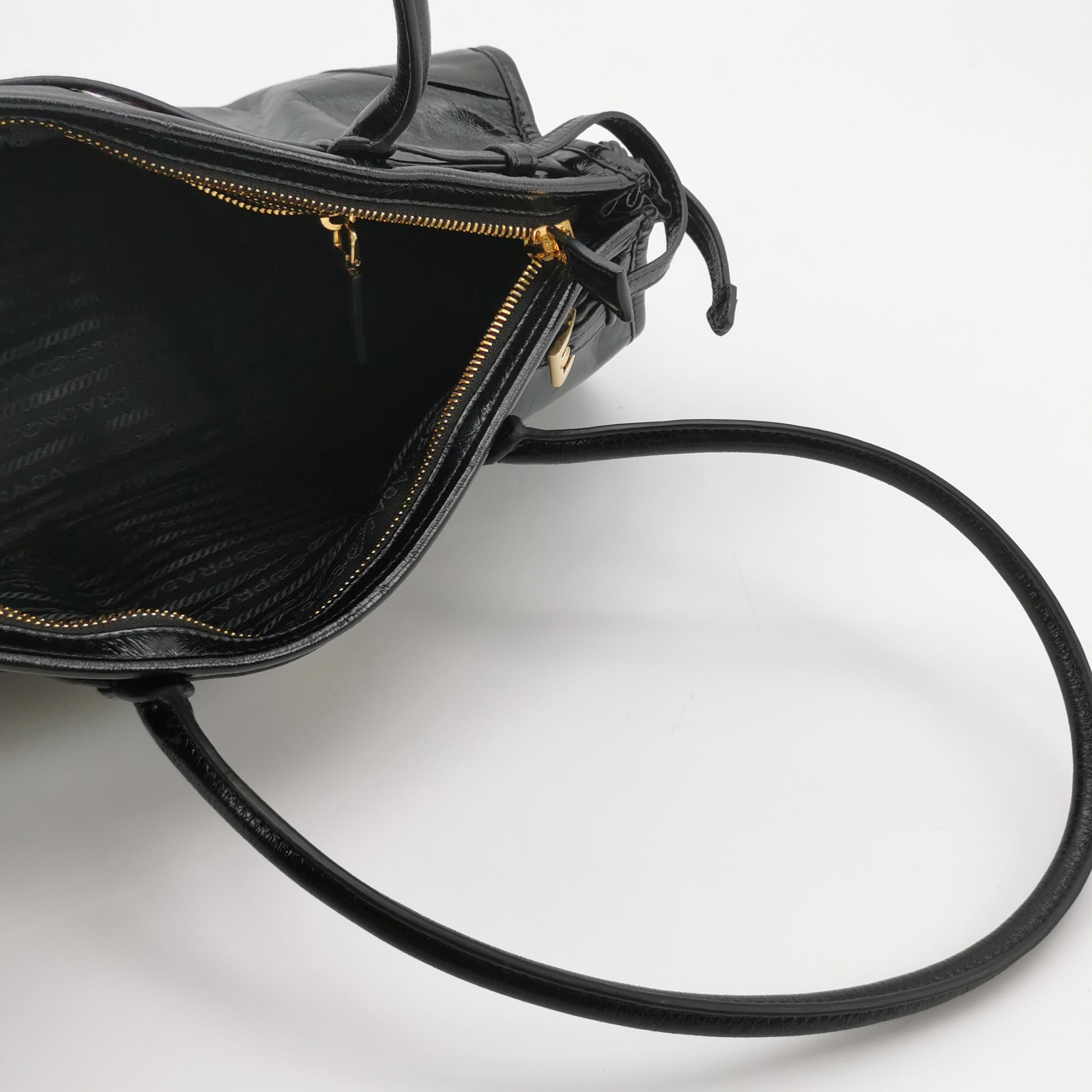 Prada Black Leather Shoulder Bag with Gold Hardware view 3