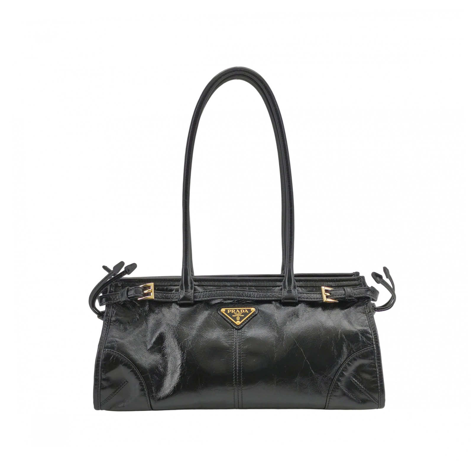 Prada Black Leather Shoulder Bag with Gold Hardware
