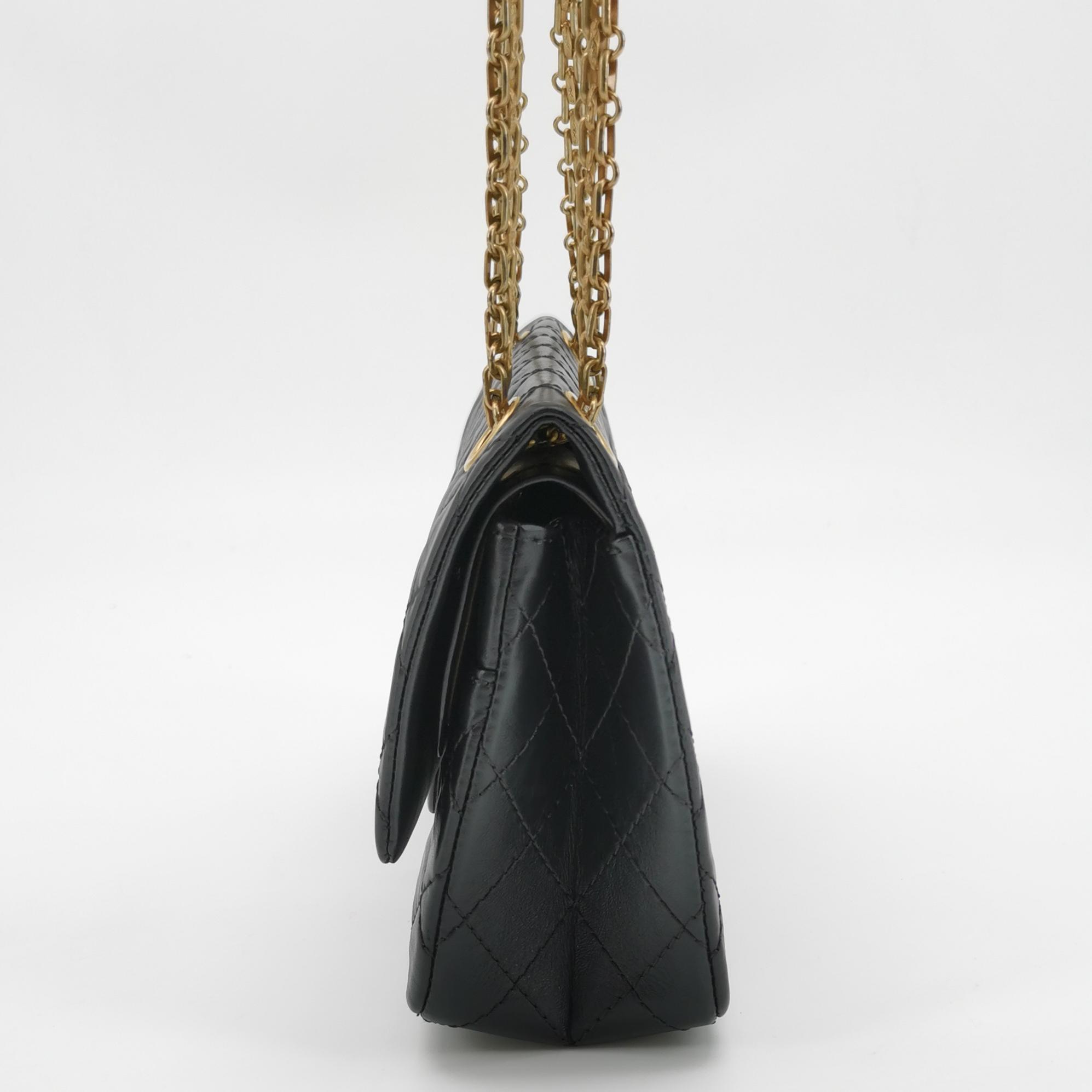 Chanel Classic Medium 2.55 Reissue Flag Bag in Black Calfskin with Gold Hardware view 3