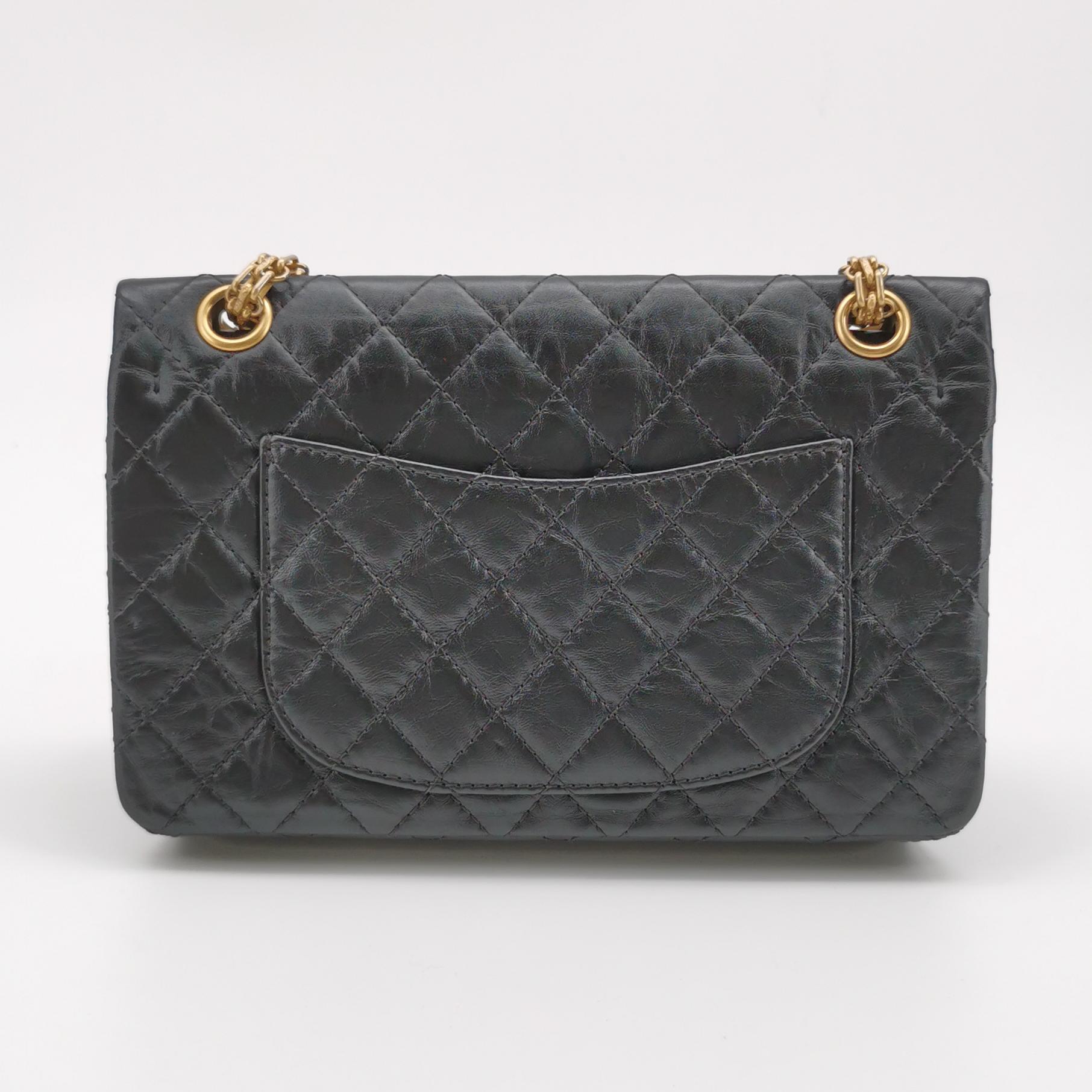 Chanel Classic Medium 2.55 Reissue Flag Bag in Black Calfskin with Gold Hardware view 5