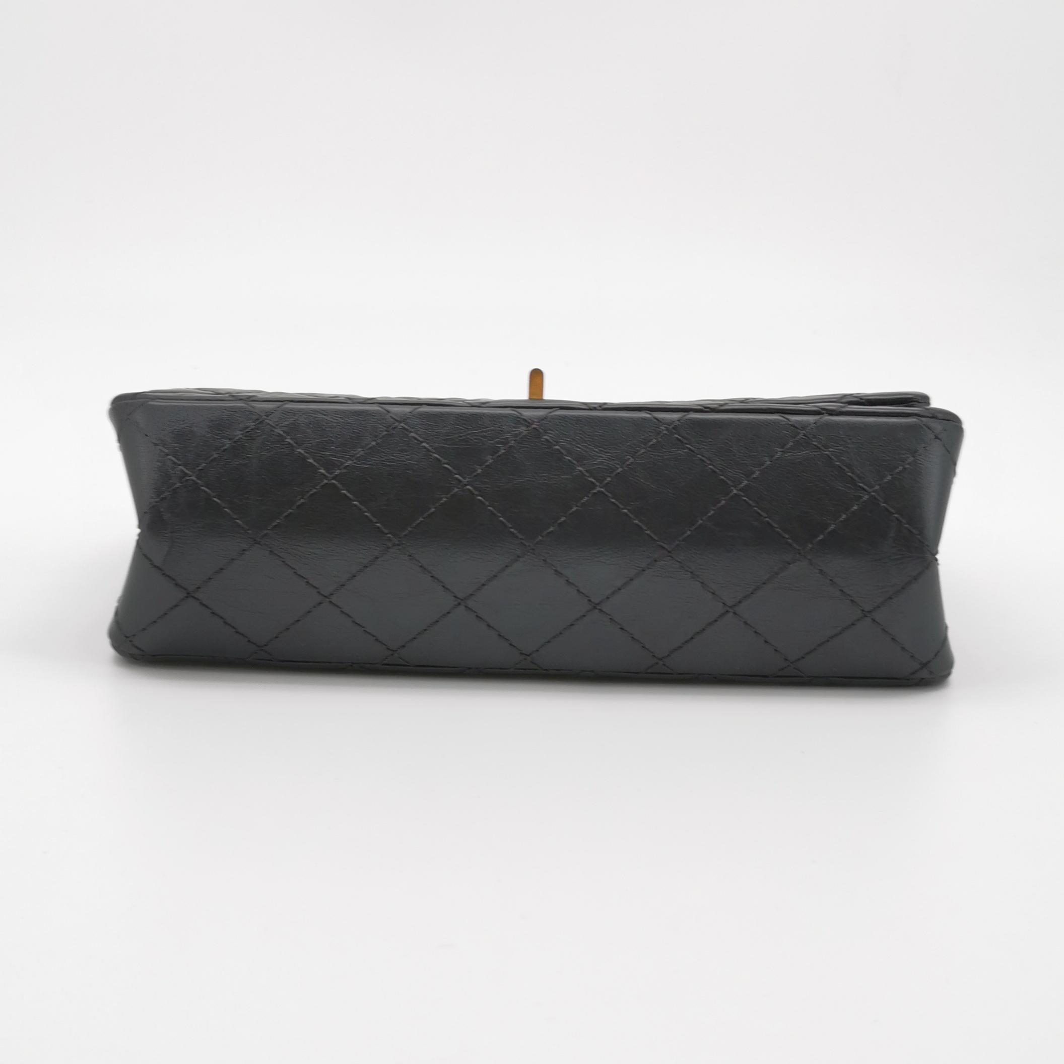 Chanel Classic Medium 2.55 Reissue Flag Bag in Black Calfskin with Gold Hardware view 6