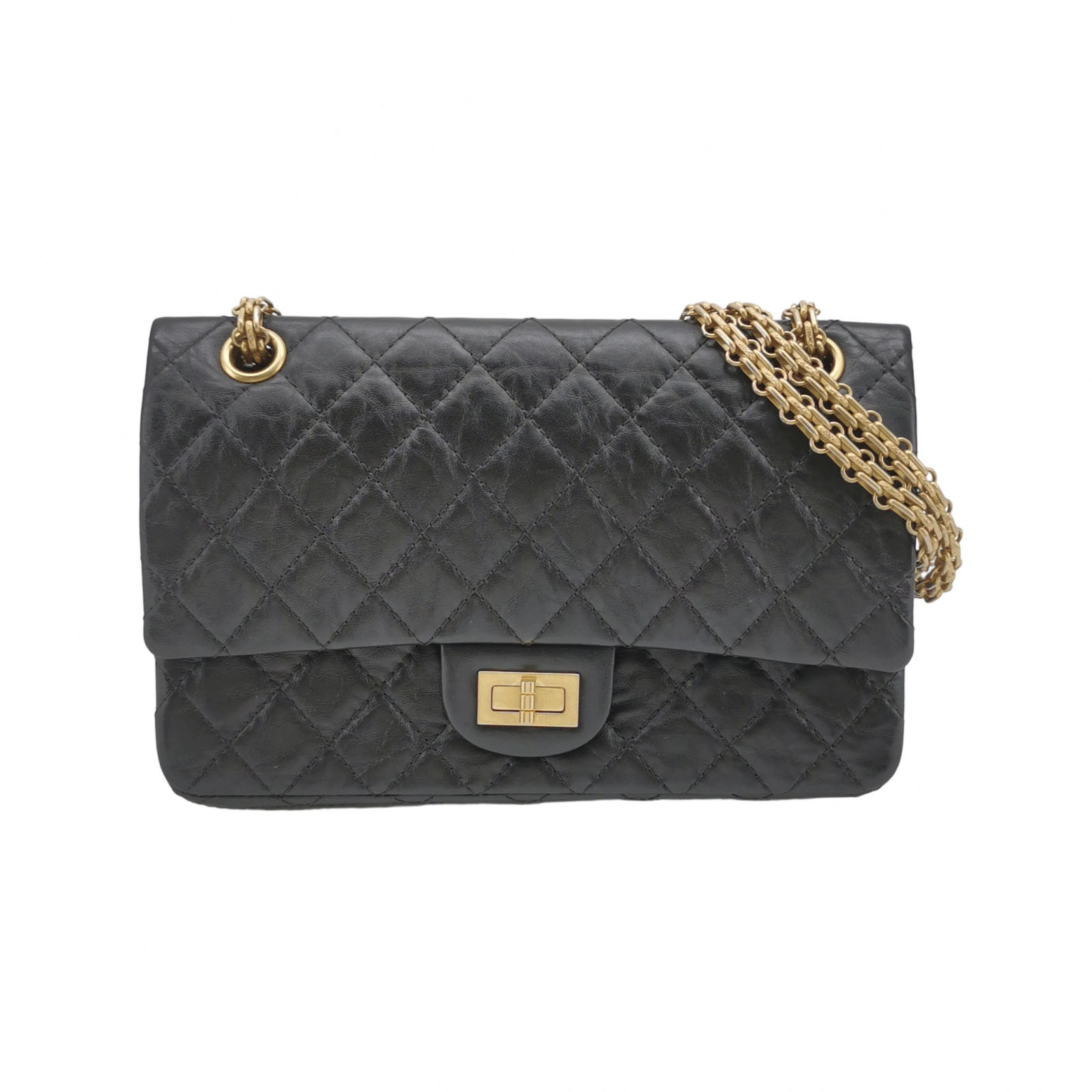 Chanel Classic Medium 2.55 Reissue Flag Bag in Black Calfskin with Gold Hardware