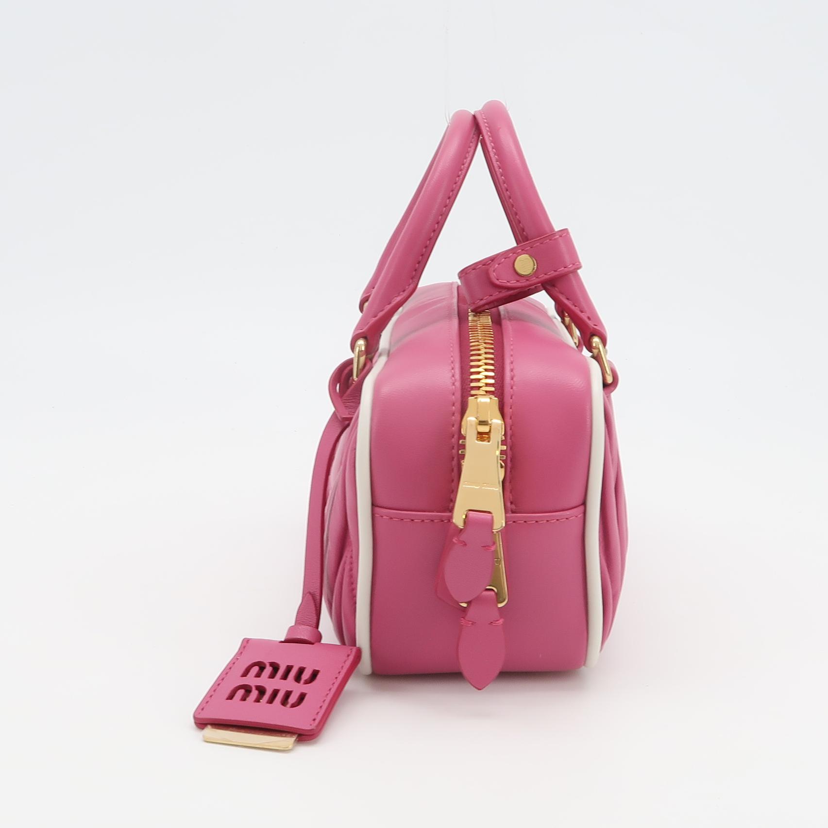 Miu Miu Pink Matelassé Nappa Leather Shoulder Bag with Gold Hardware view 3