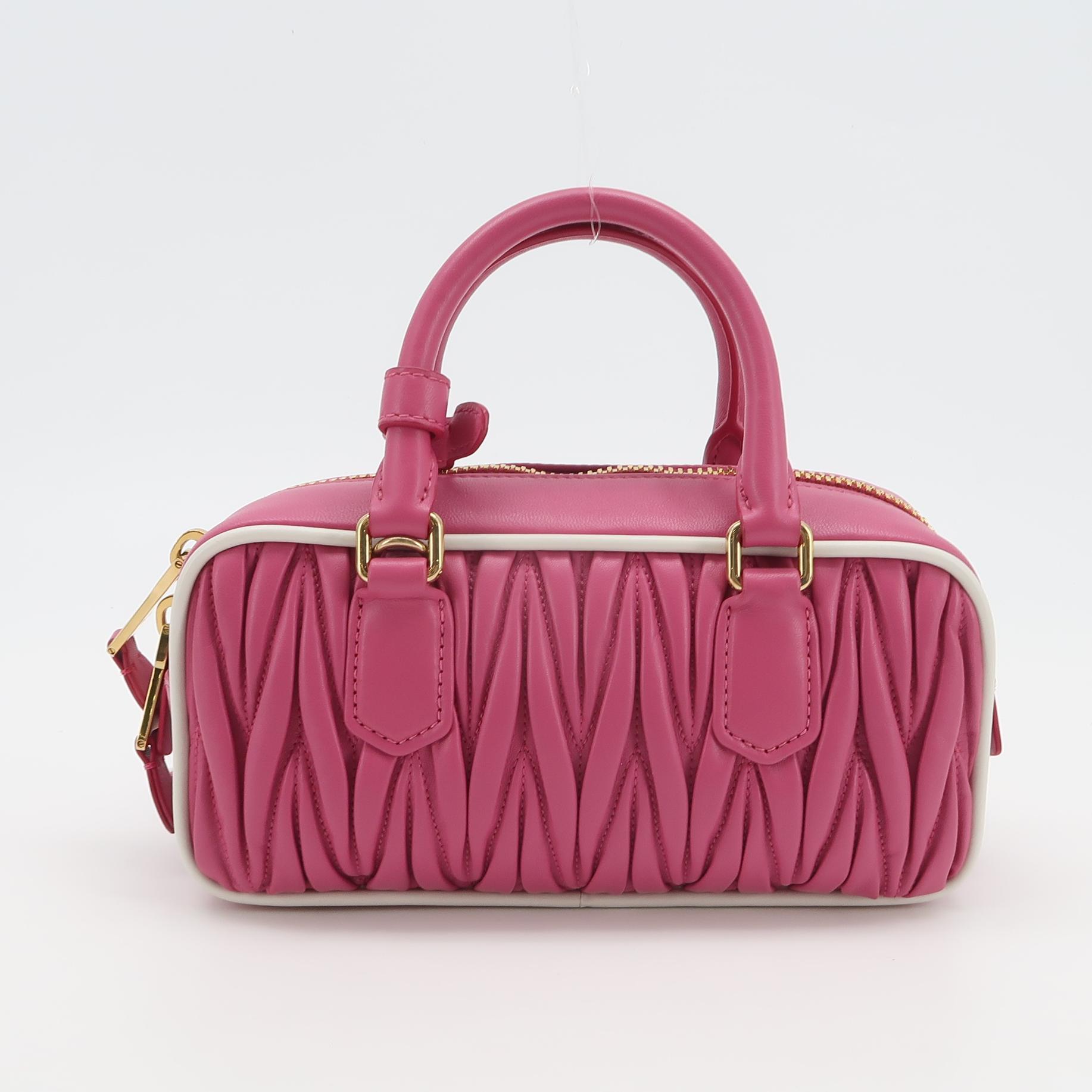 Miu Miu Pink Matelassé Nappa Leather Shoulder Bag with Gold Hardware view 5