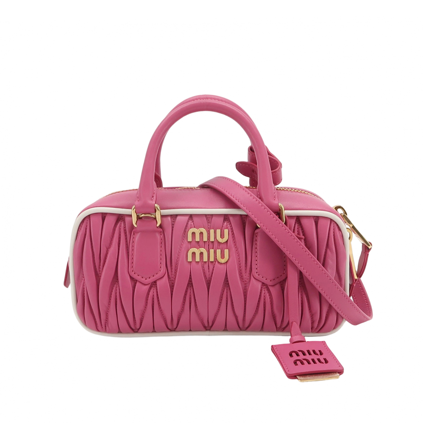 Miu Miu Pink Matelassé Nappa Leather Shoulder Bag with Gold Hardware