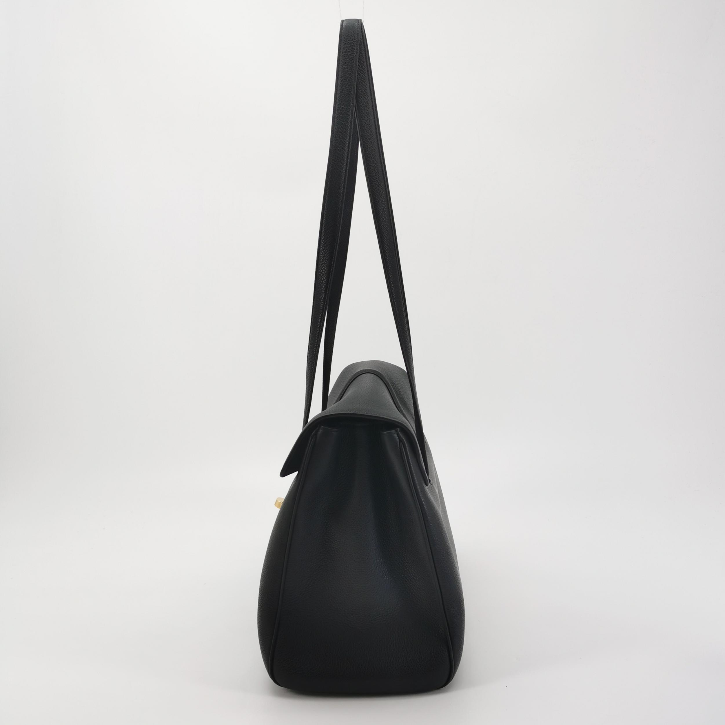 Celine Black Grained Calfskin Soft 16 Medium Shoulder Bag with Gold Hardware view 3