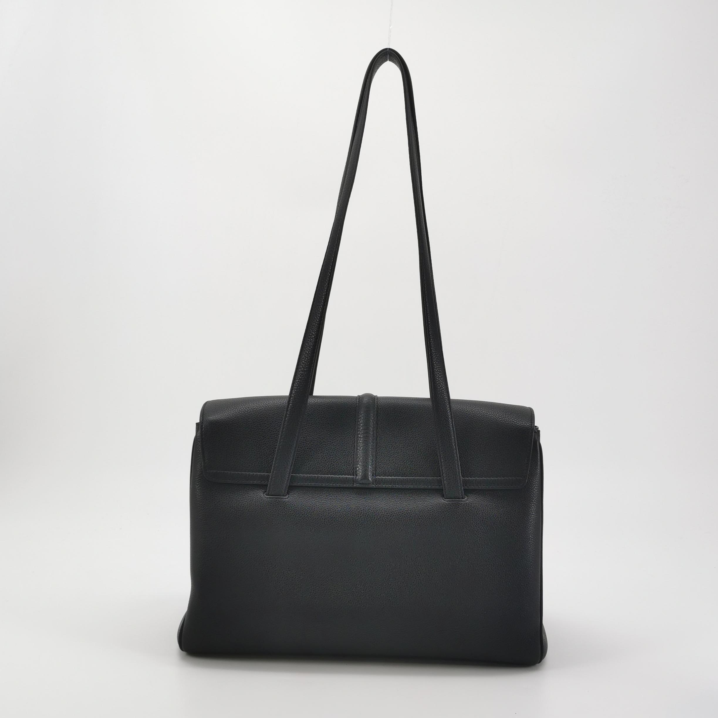 Celine Black Grained Calfskin Soft 16 Medium Shoulder Bag with Gold Hardware view 4