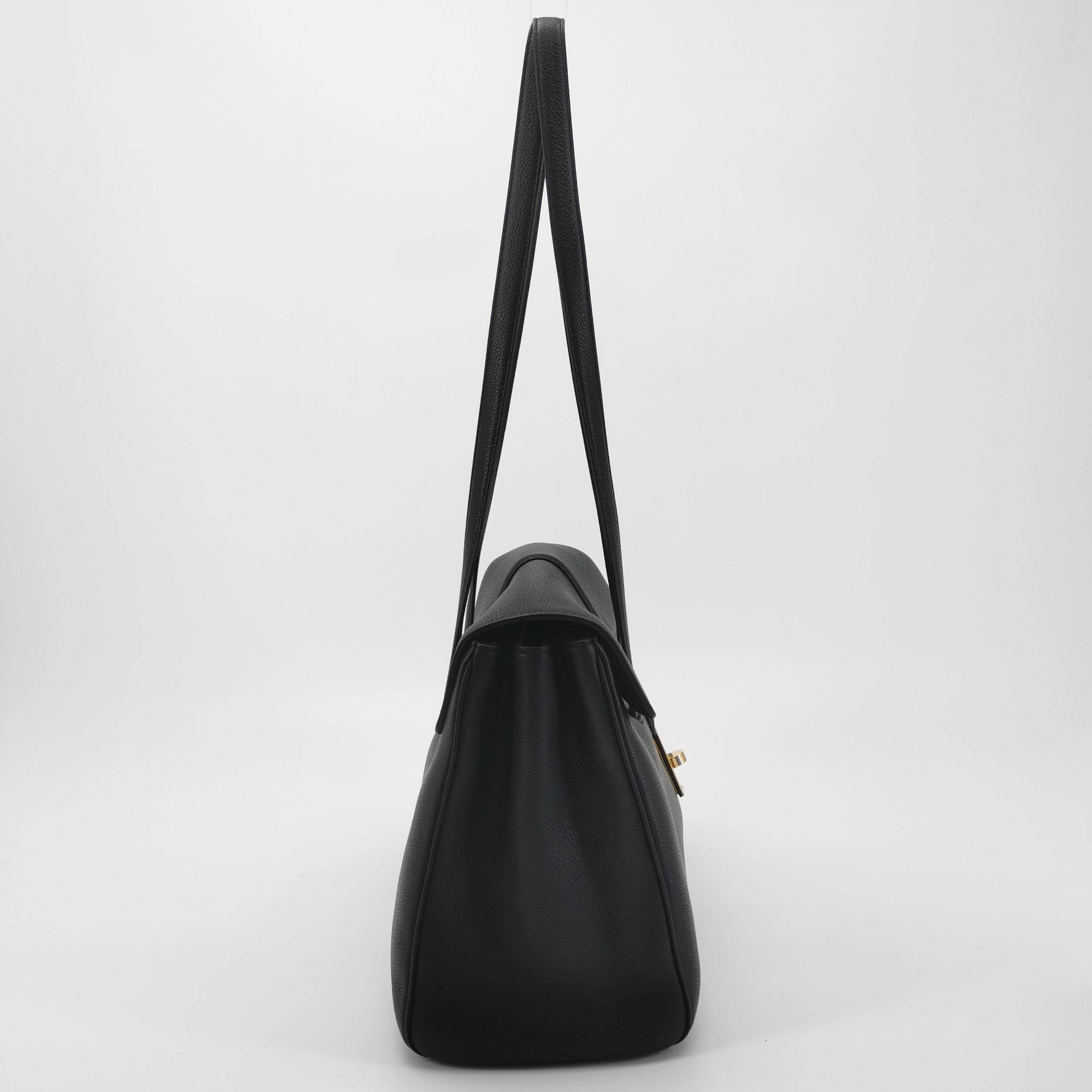 Celine Black Grained Calfskin Soft 16 Medium Shoulder Bag with Gold Hardware view 5