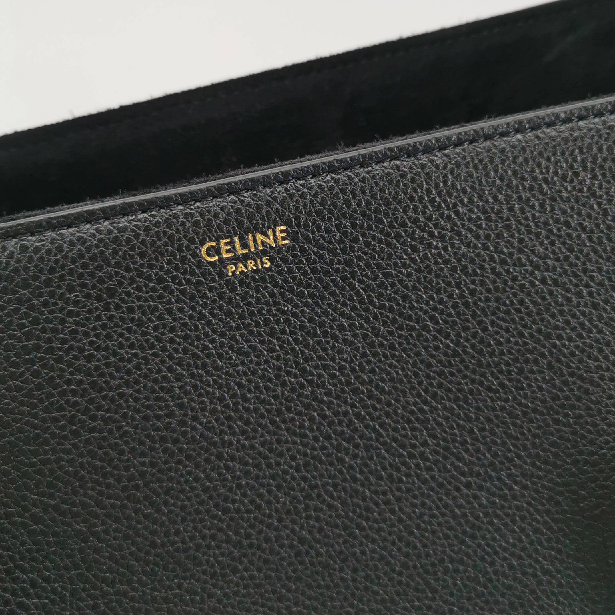 Celine Black Grained Calfskin Soft 16 Medium Shoulder Bag with Gold Hardware view 7