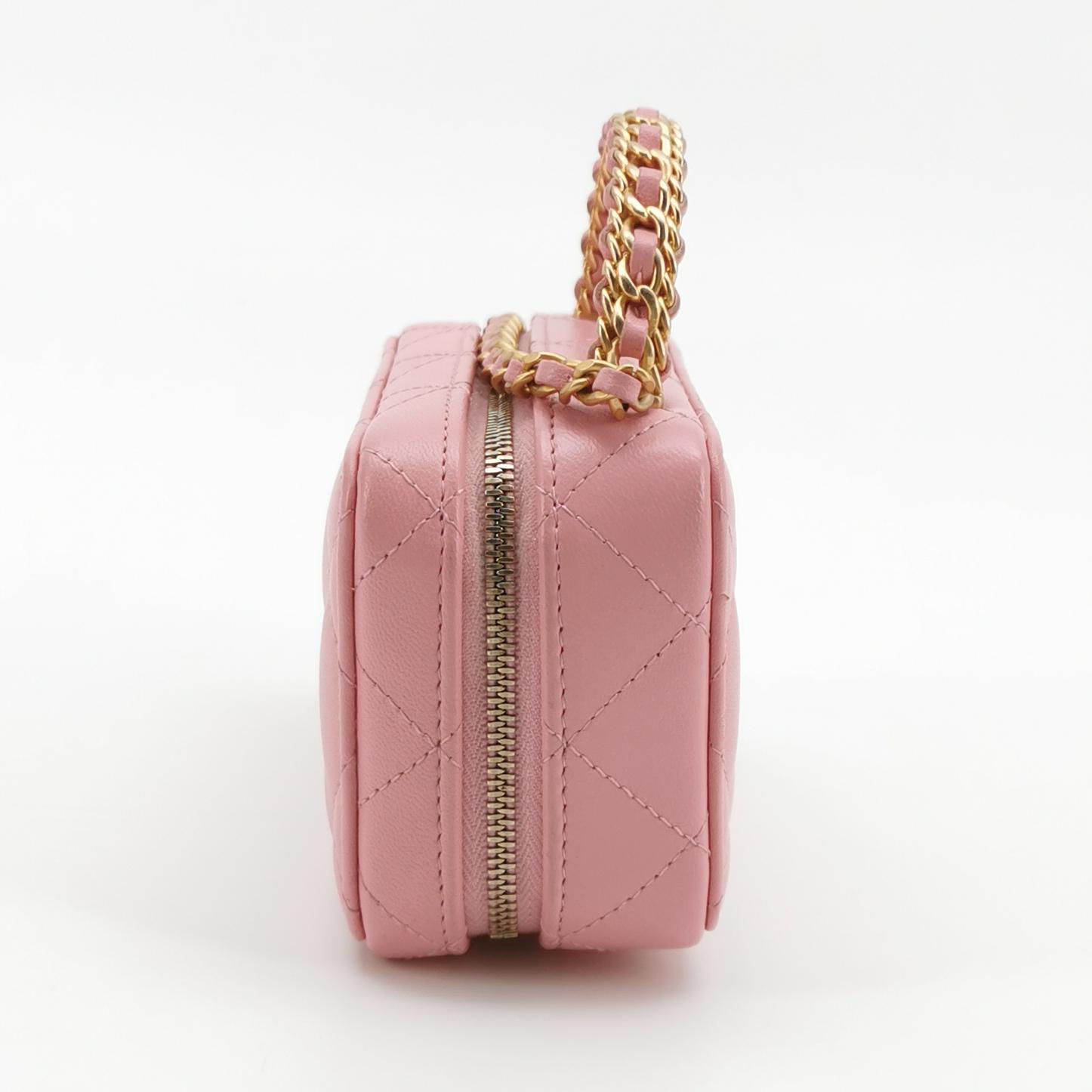 Chanel Pink Caviar Leather Vanity Case with Gold Hardware view 3