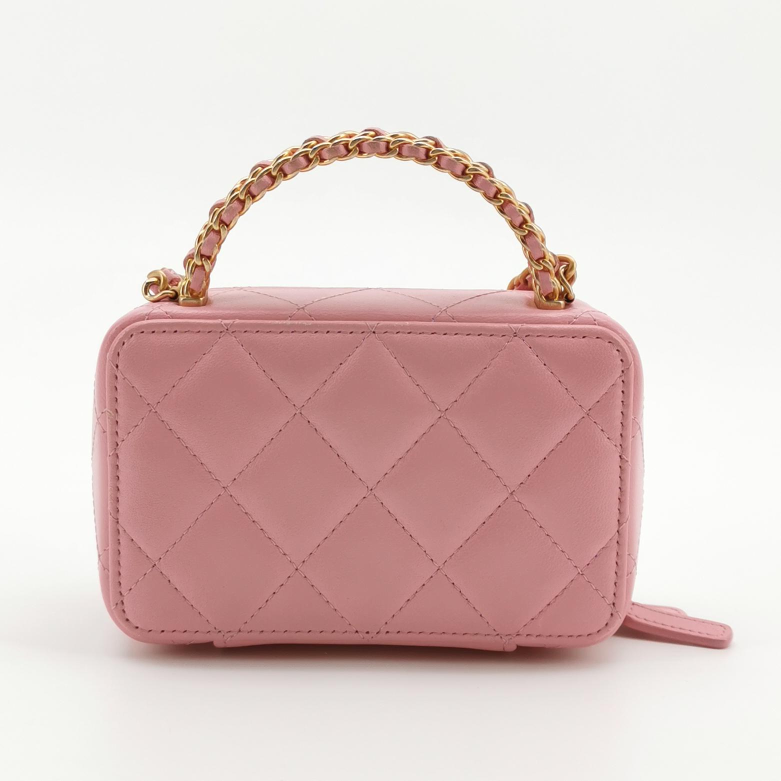 Chanel Pink Caviar Leather Vanity Case with Gold Hardware view 5