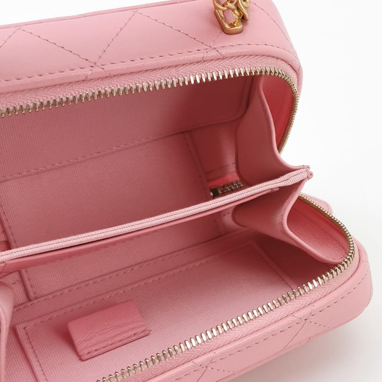 Chanel Pink Caviar Leather Vanity Case with Gold Hardware view 7