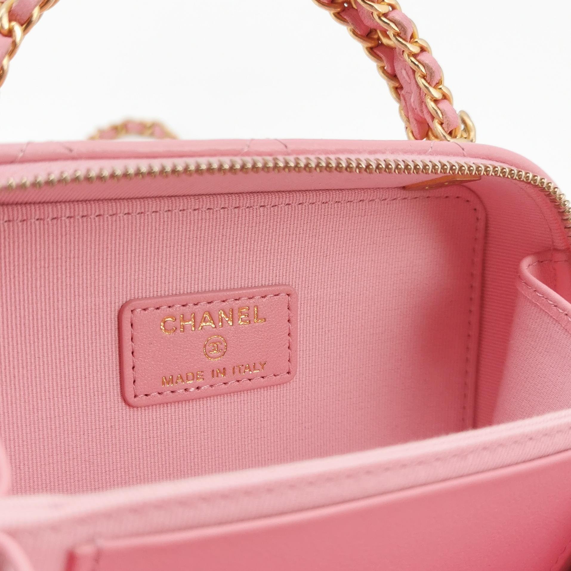 Chanel Pink Caviar Leather Vanity Case with Gold Hardware view 8