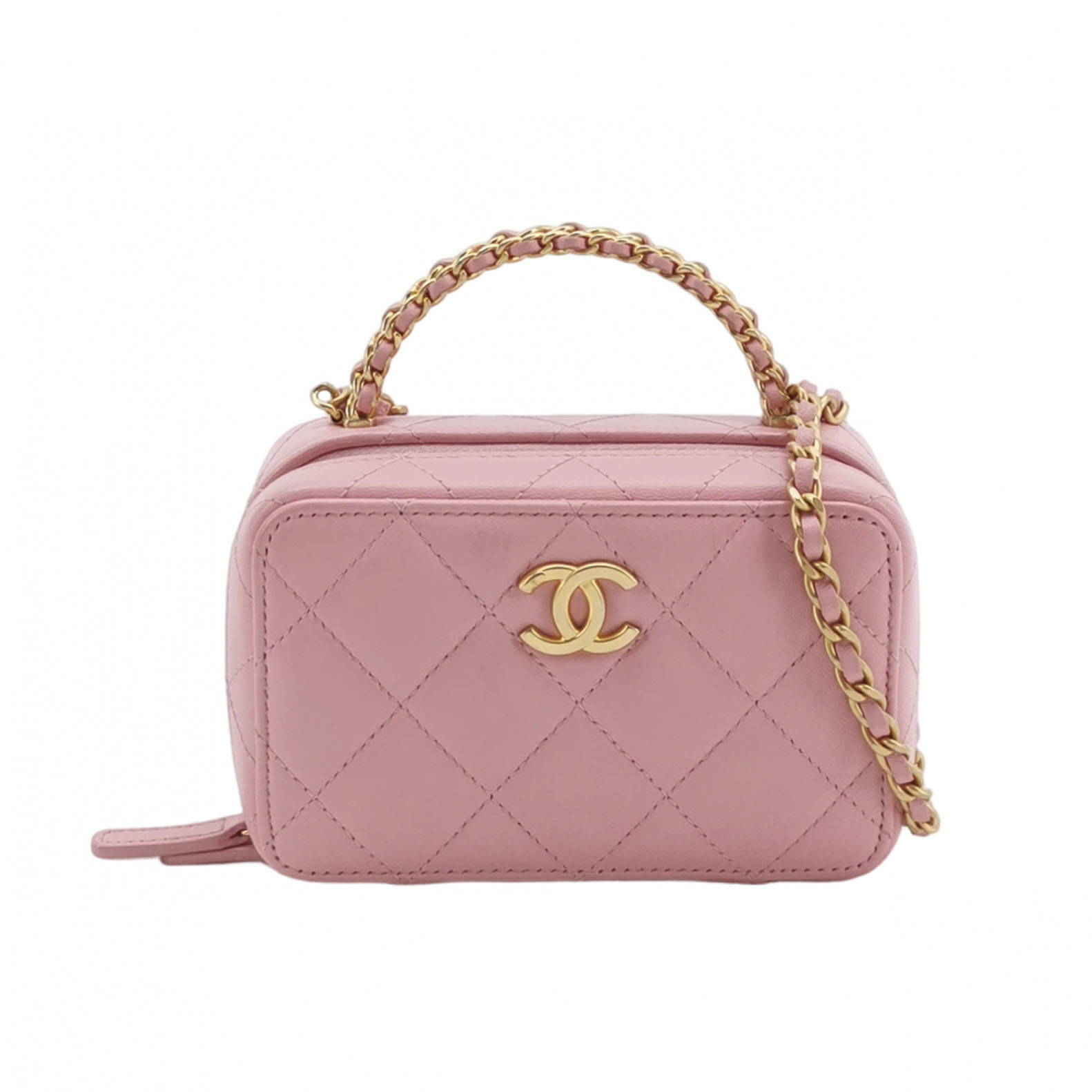 Chanel Pink Caviar Leather Vanity Case with Gold Hardware