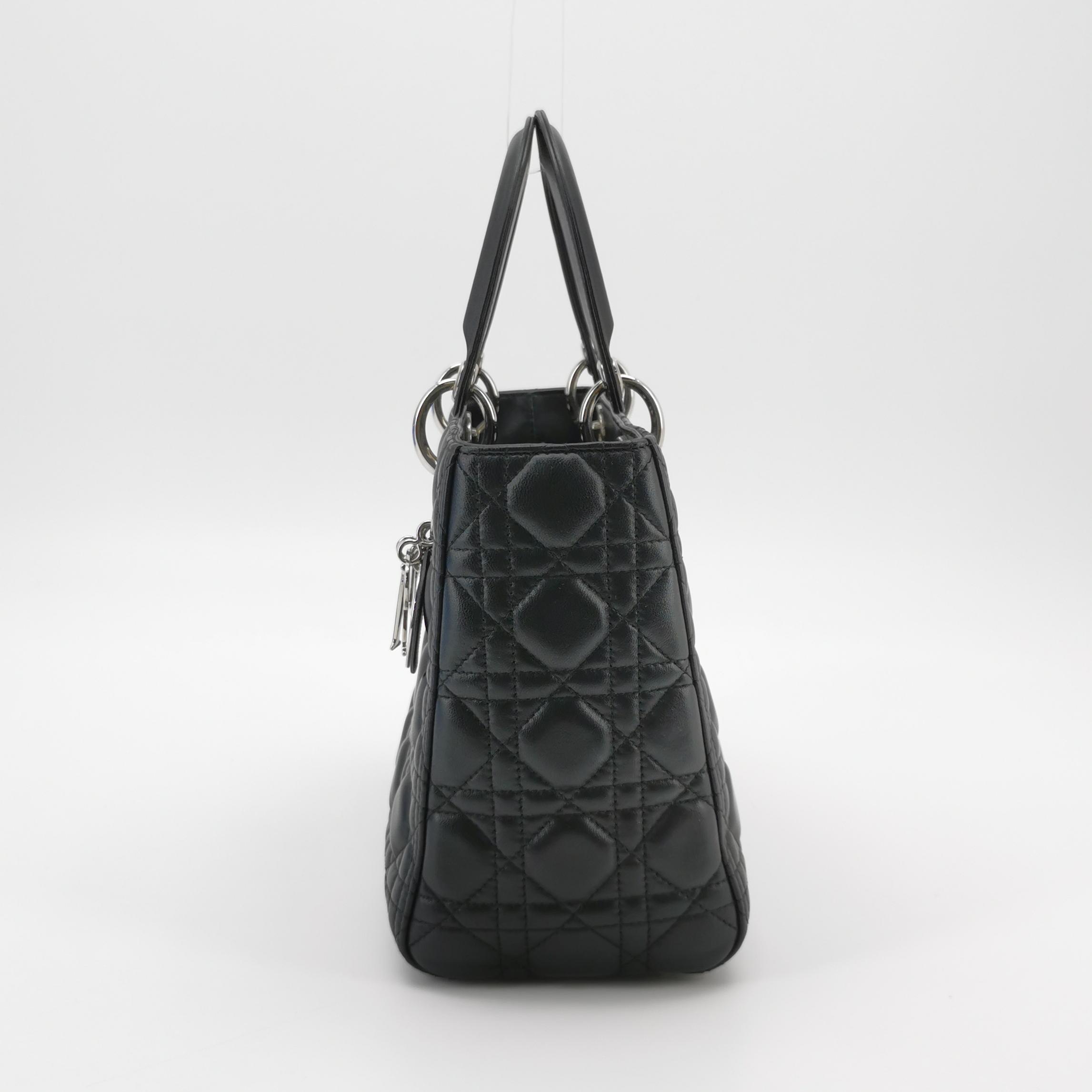 Dior Black Cannage Lambskin Lady Dior Mini with Silver Hardware view 3