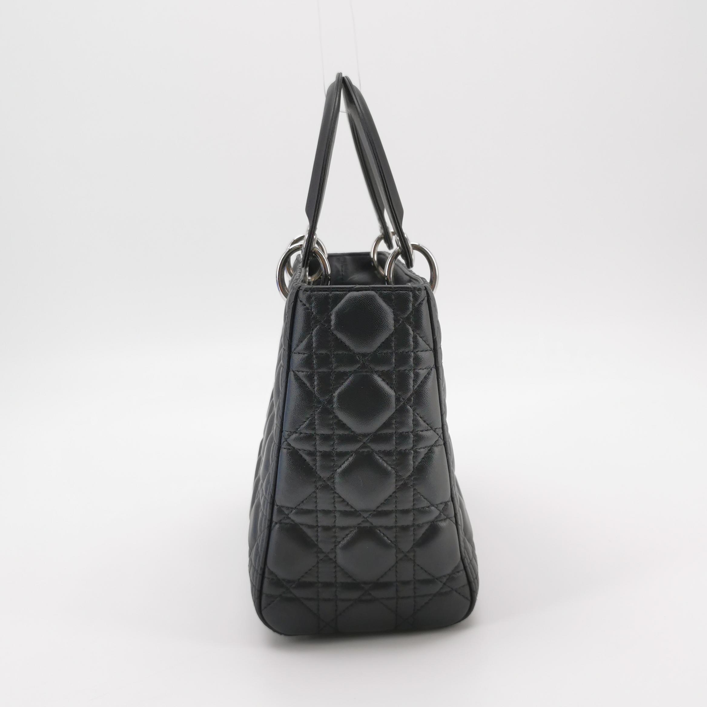 Dior Black Cannage Lambskin Lady Dior Mini with Silver Hardware view 4