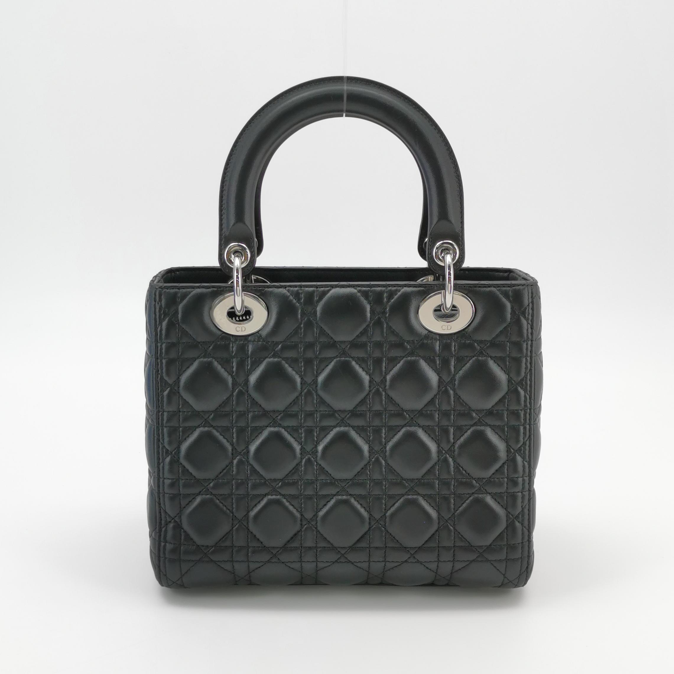 Dior Black Cannage Lambskin Lady Dior Mini with Silver Hardware view 5