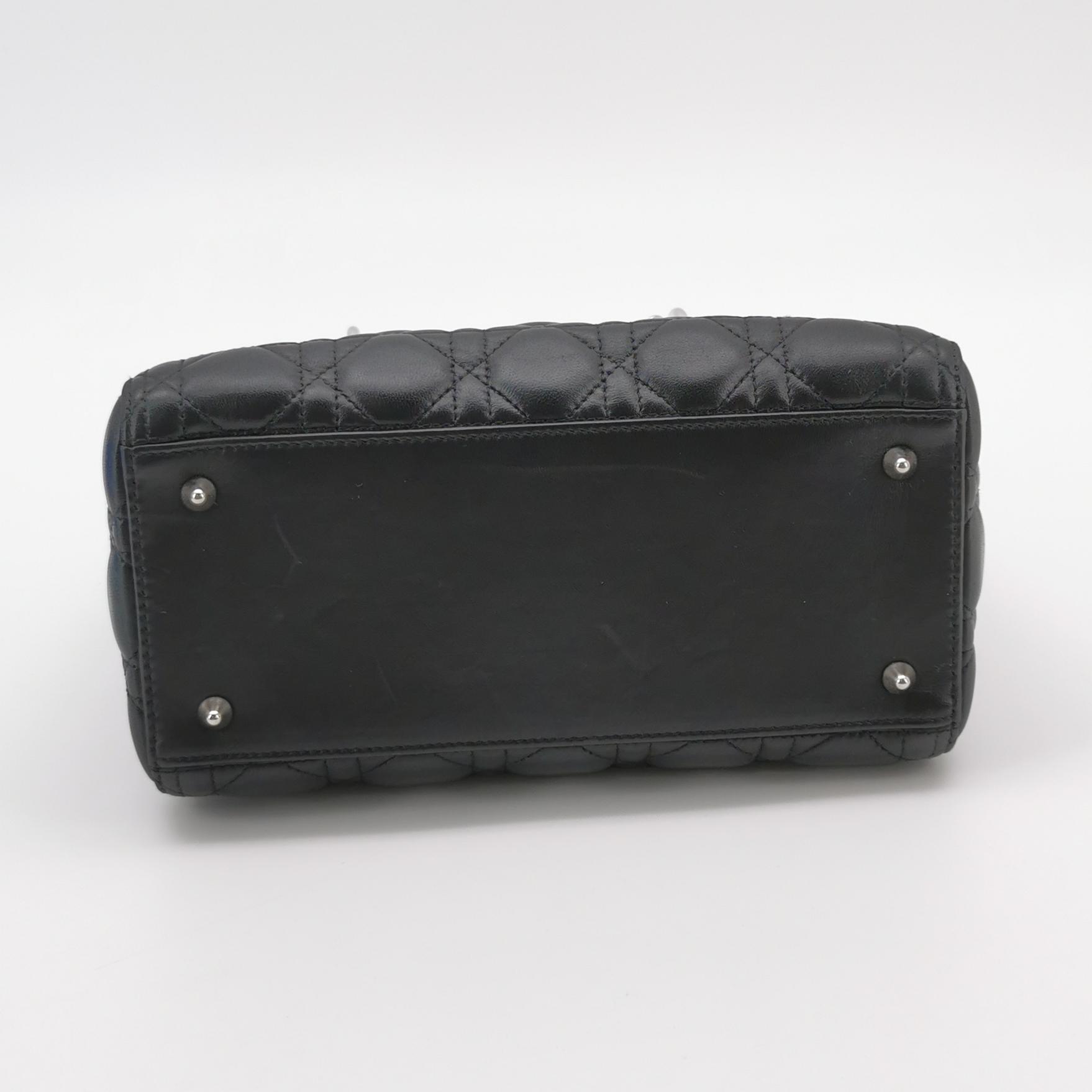 Dior Black Cannage Lambskin Lady Dior Mini with Silver Hardware view 6