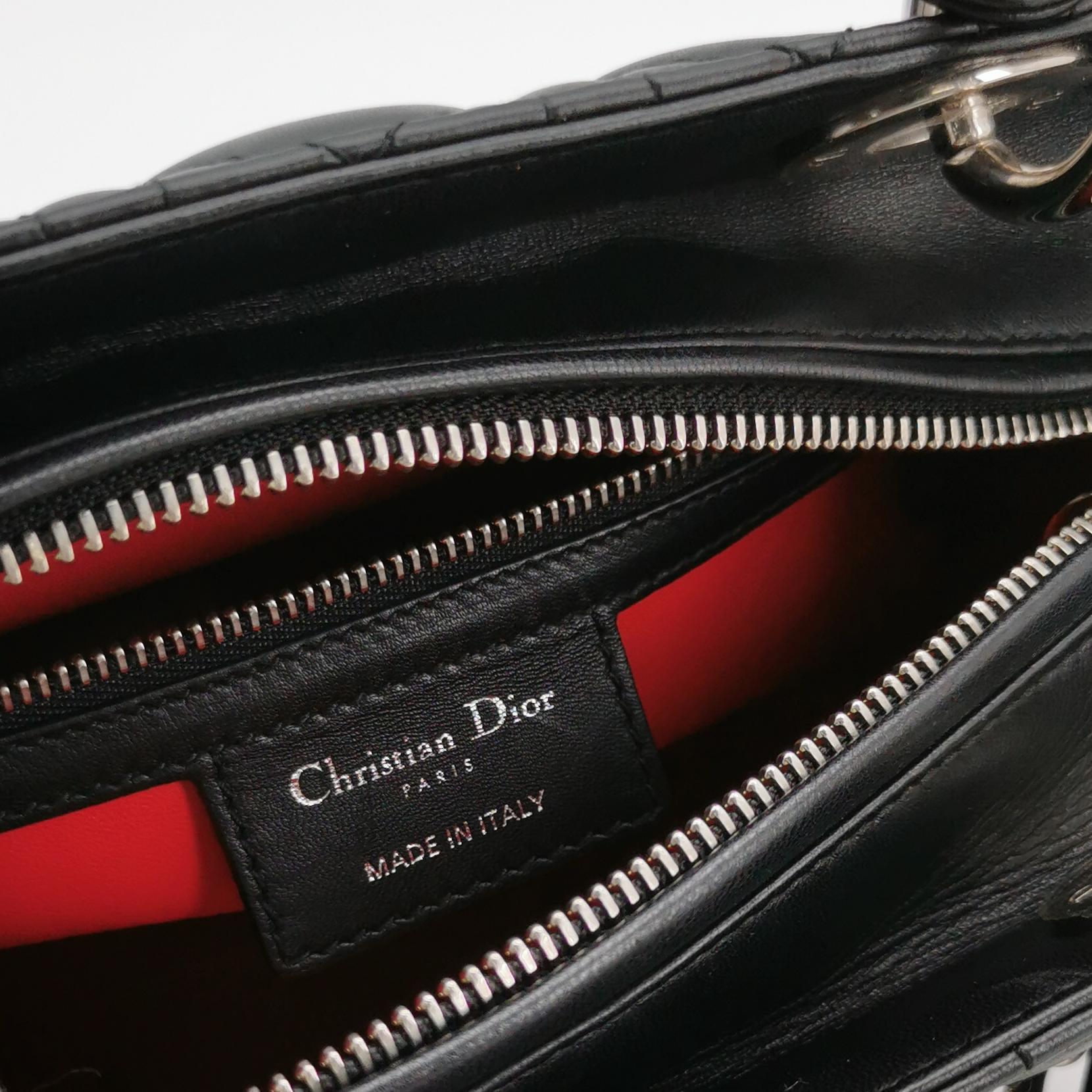 Dior Black Cannage Lambskin Lady Dior Mini with Silver Hardware view 7