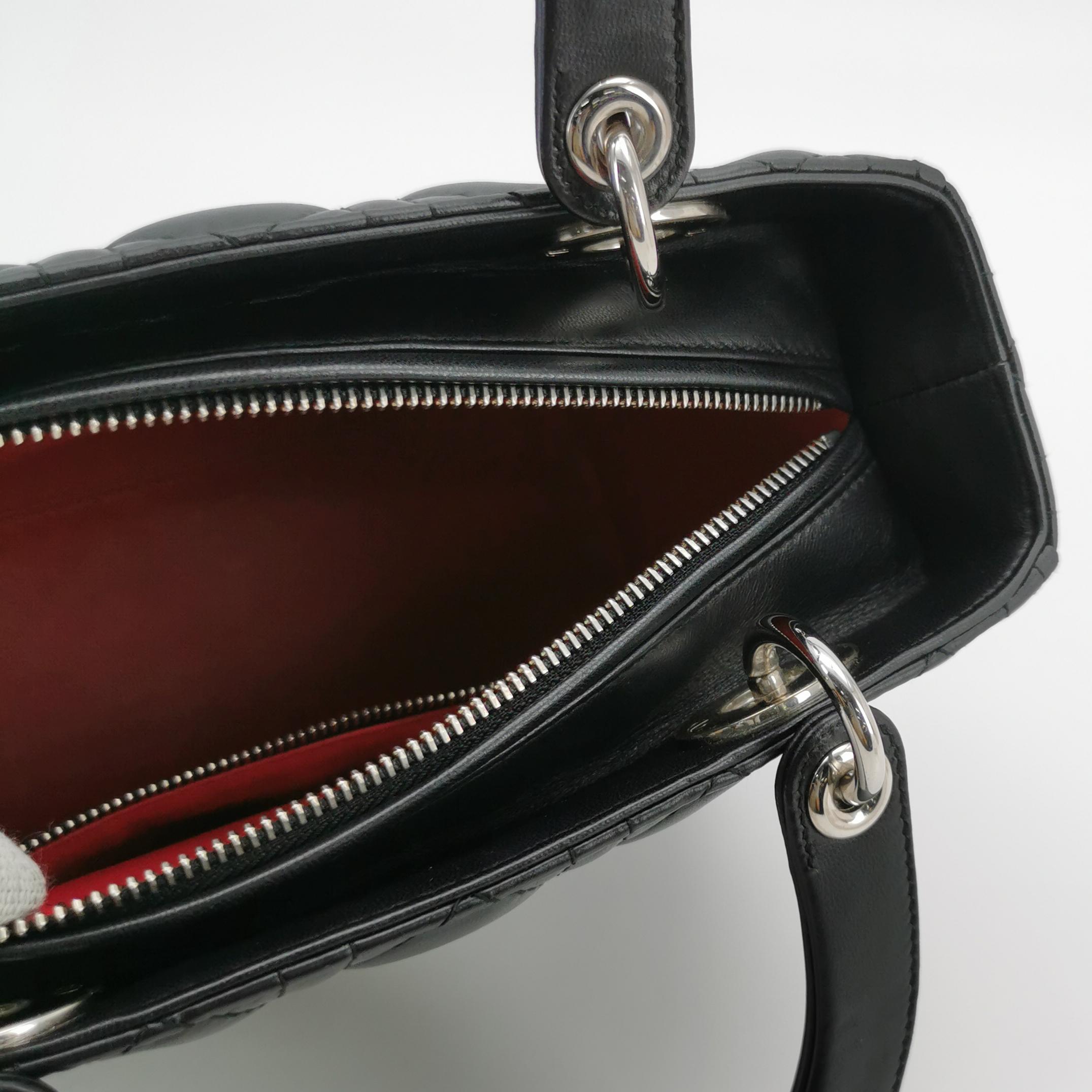 Dior Black Cannage Lambskin Lady Dior Mini with Silver Hardware view 8
