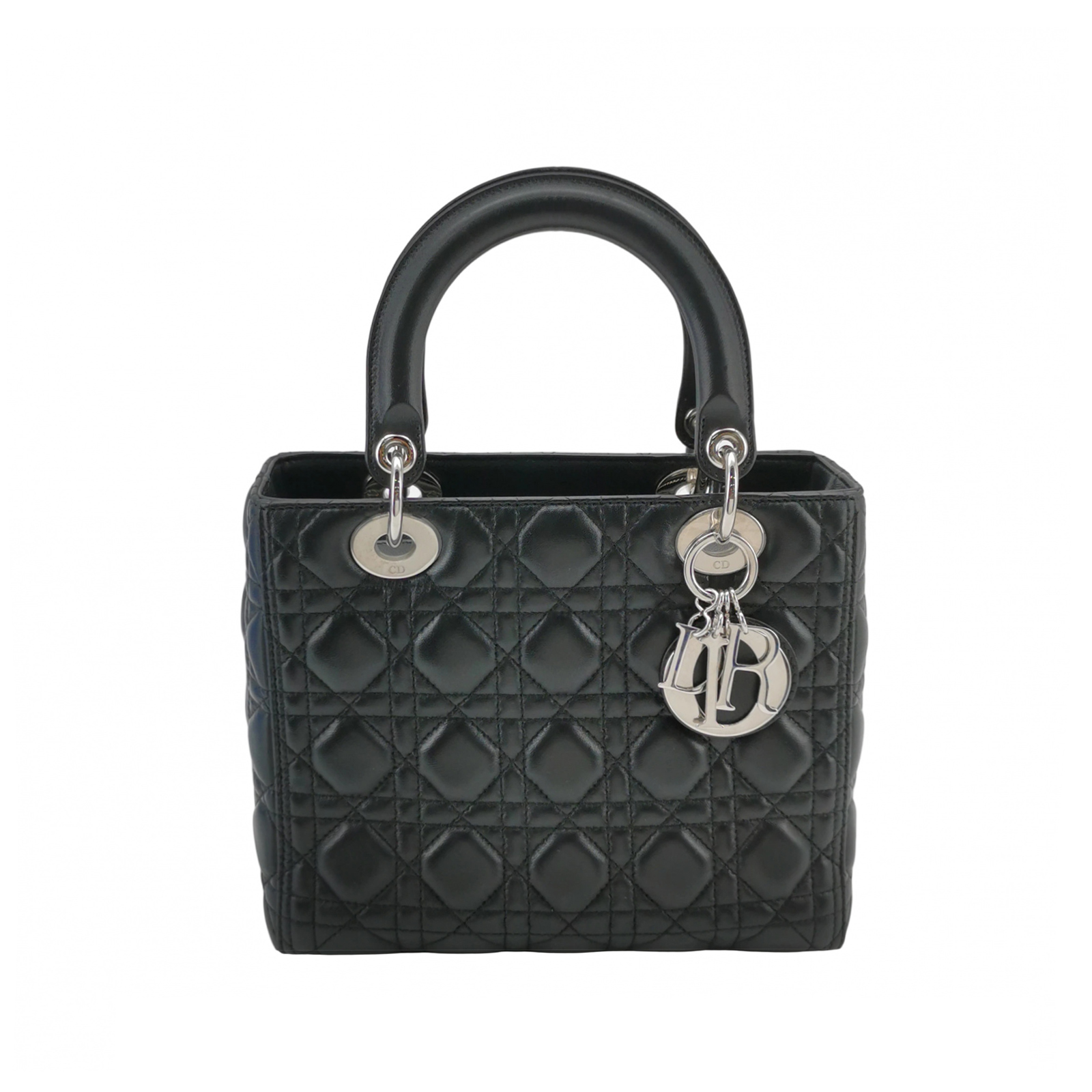 Dior Black Cannage Lambskin Lady Dior Mini with Silver Hardware