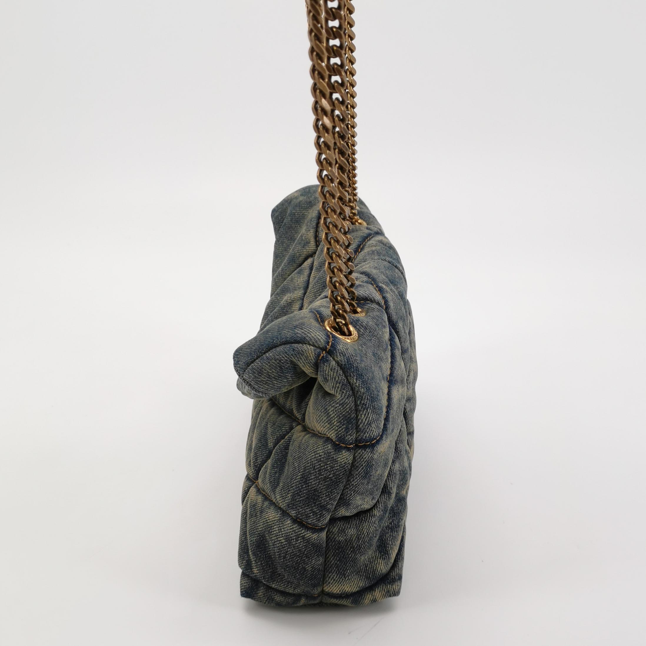 Saint Laurent Acid Wash Denim Loulou Small Shoulder Bag with Gold Hardware view 3
