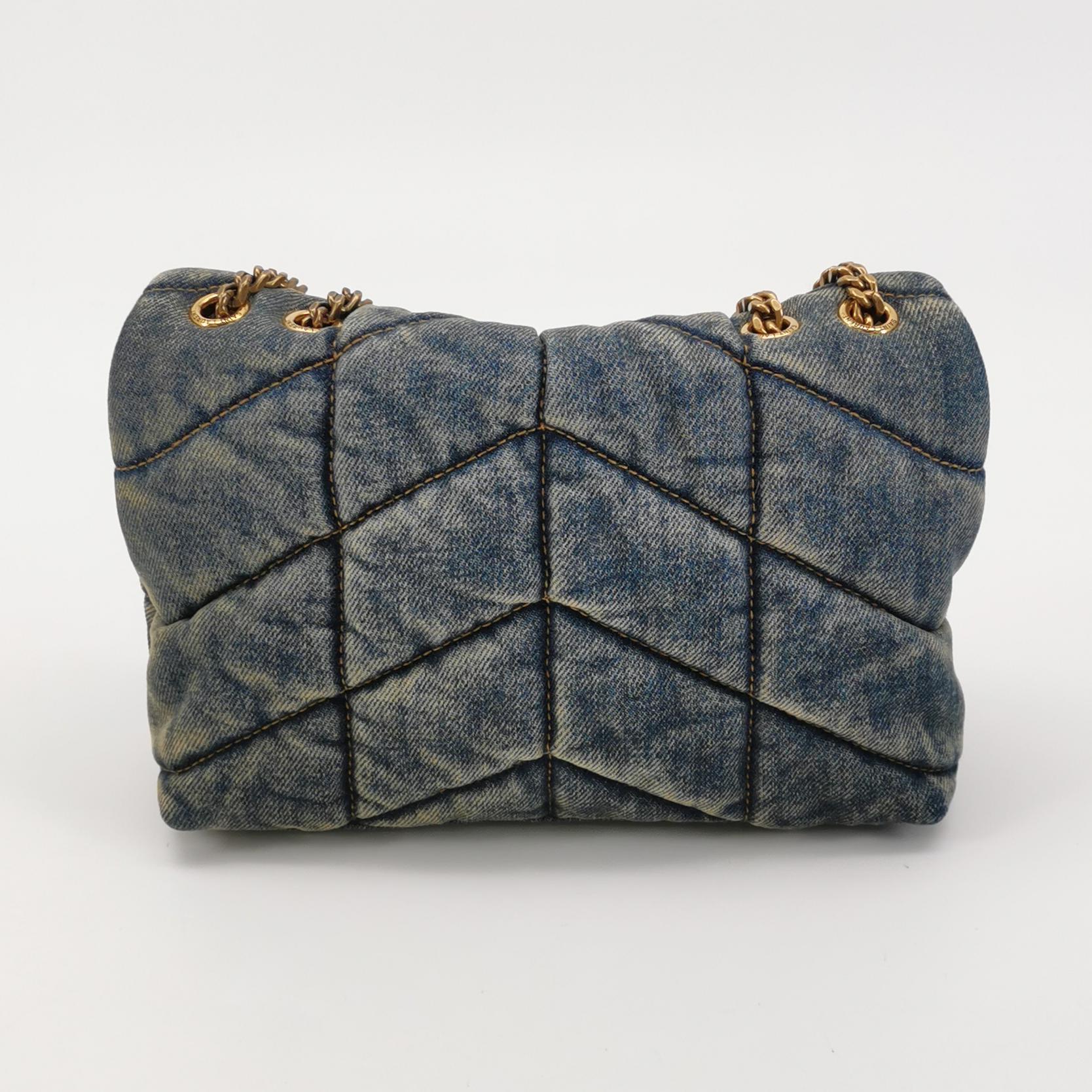 Saint Laurent Acid Wash Denim Loulou Small Shoulder Bag with Gold Hardware view 5