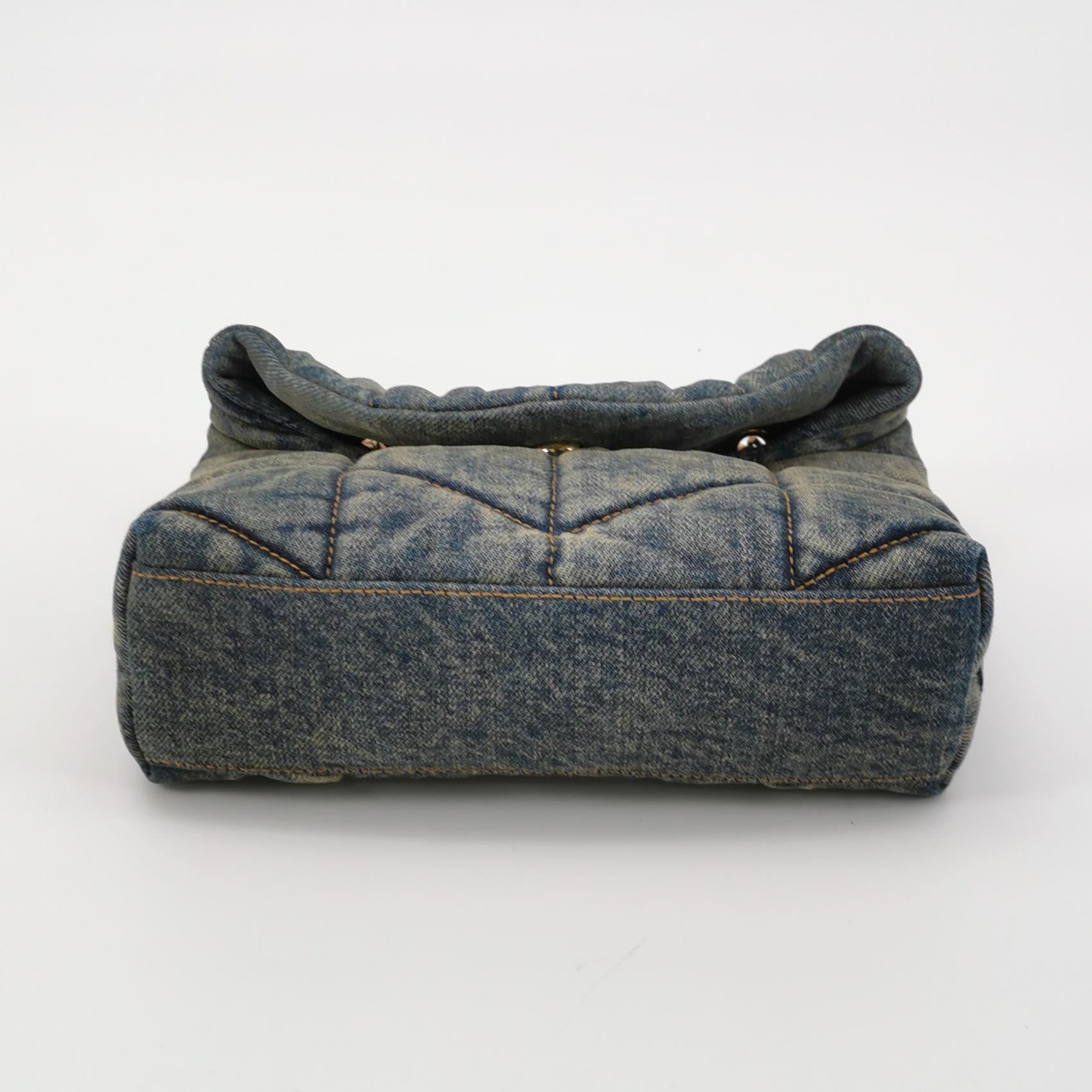 Saint Laurent Acid Wash Denim Loulou Small Shoulder Bag with Gold Hardware view 6
