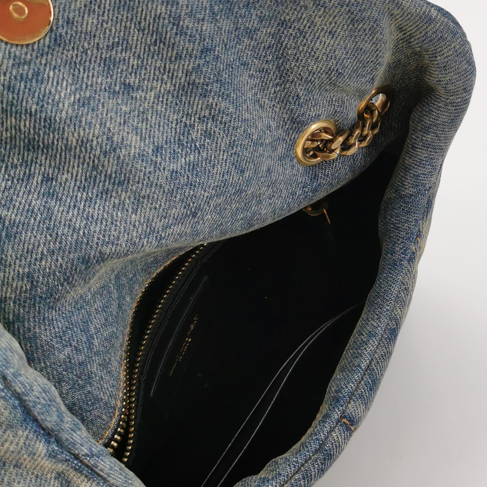 Saint Laurent Acid Wash Denim Loulou Small Shoulder Bag with Gold Hardware view 7