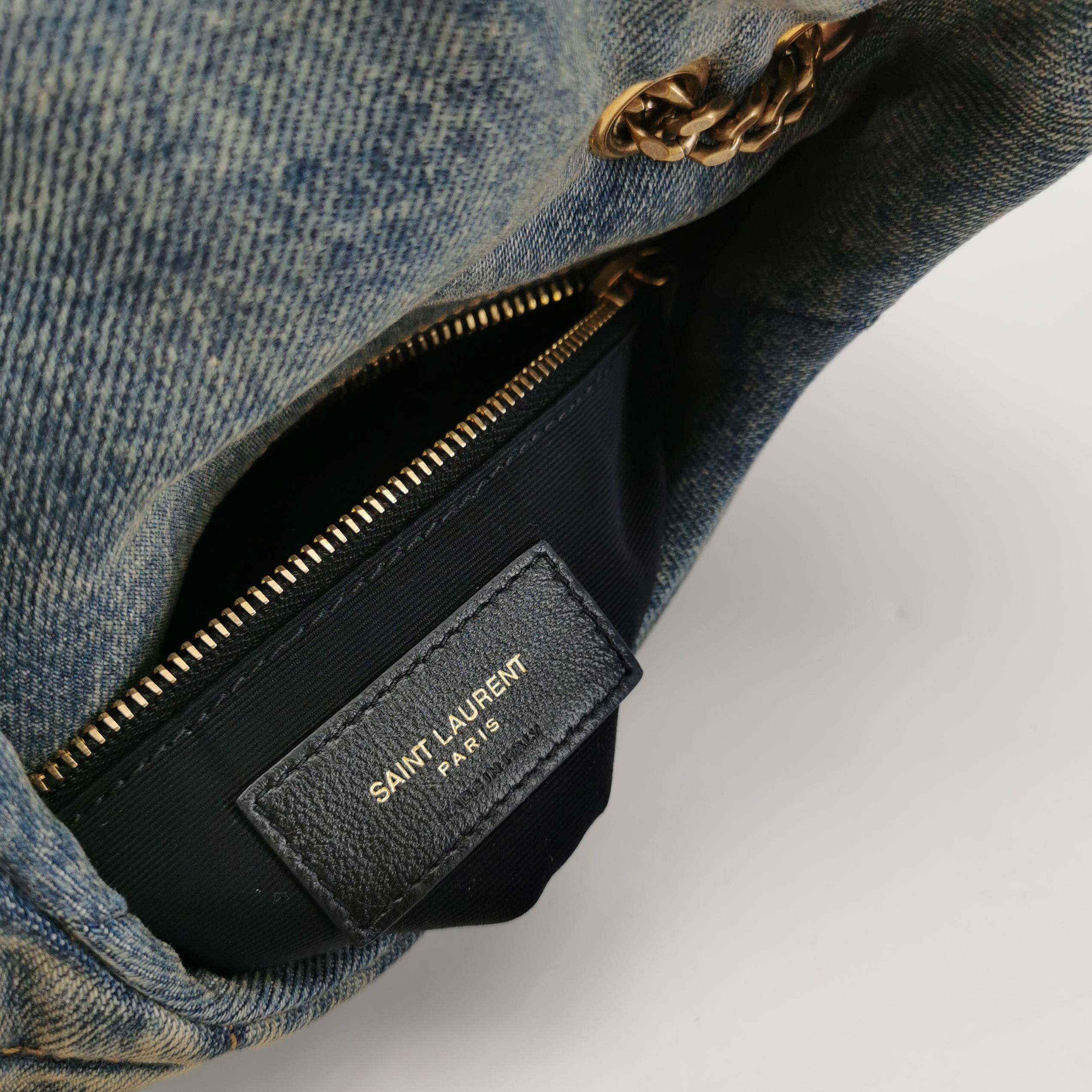 Saint Laurent Acid Wash Denim Loulou Small Shoulder Bag with Gold Hardware view 8