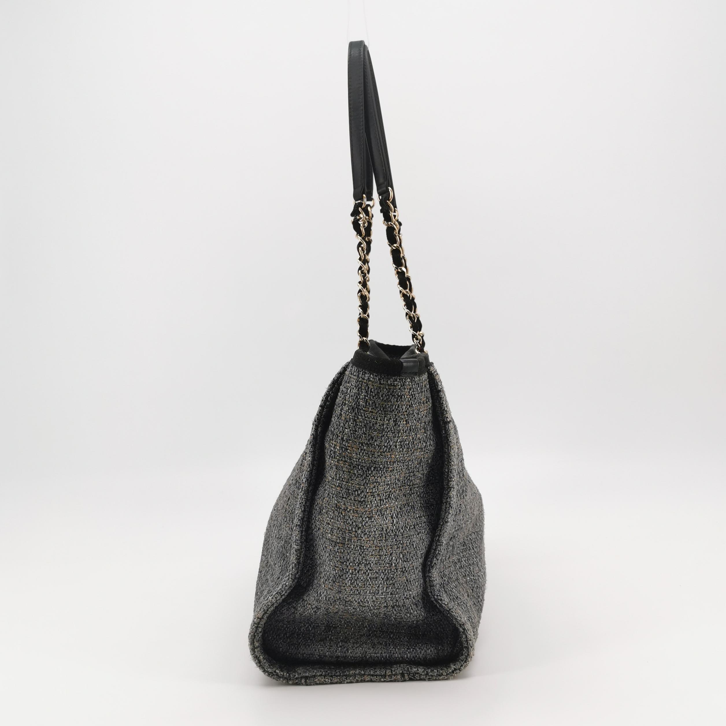 Chanel Deauville Tote in Grey Tweed and Leather with Large Logo view 3