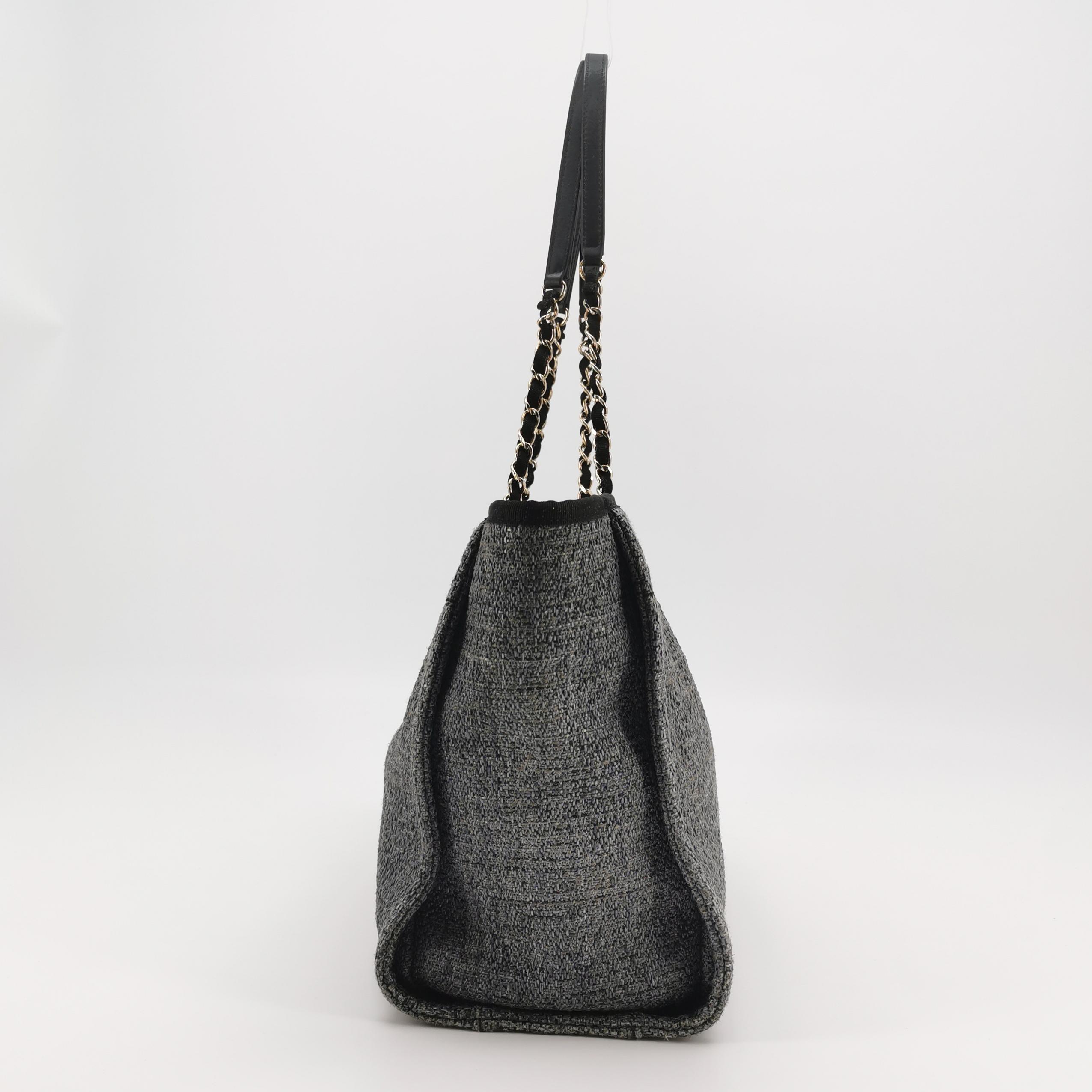 Chanel Deauville Tote in Grey Tweed and Leather with Large Logo view 5