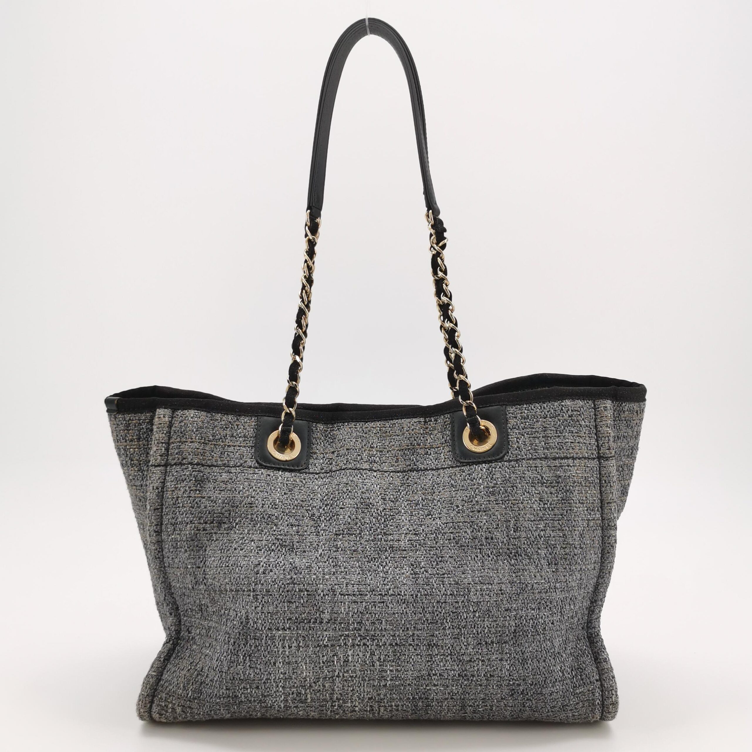 Chanel Deauville Tote in Grey Tweed and Leather with Large Logo view 4