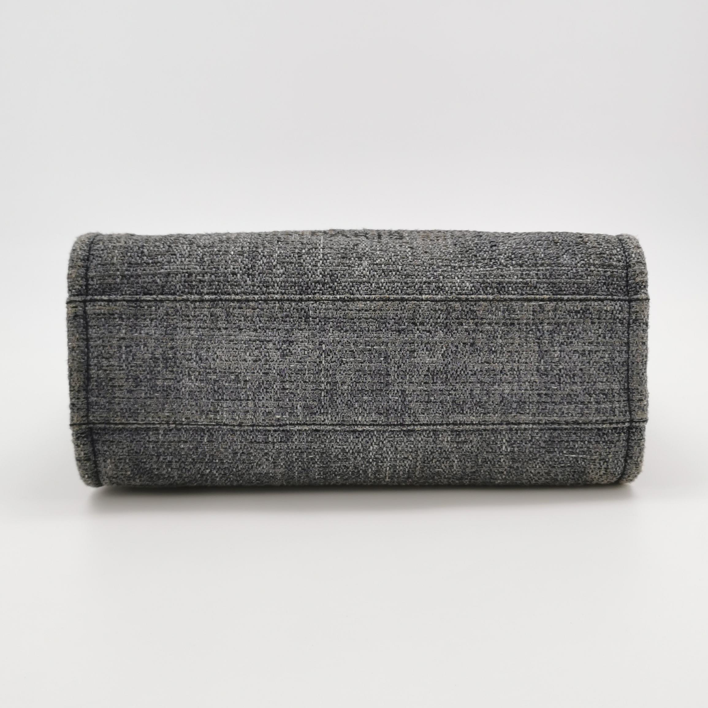 Chanel Deauville Tote in Grey Tweed and Leather with Large Logo view 6