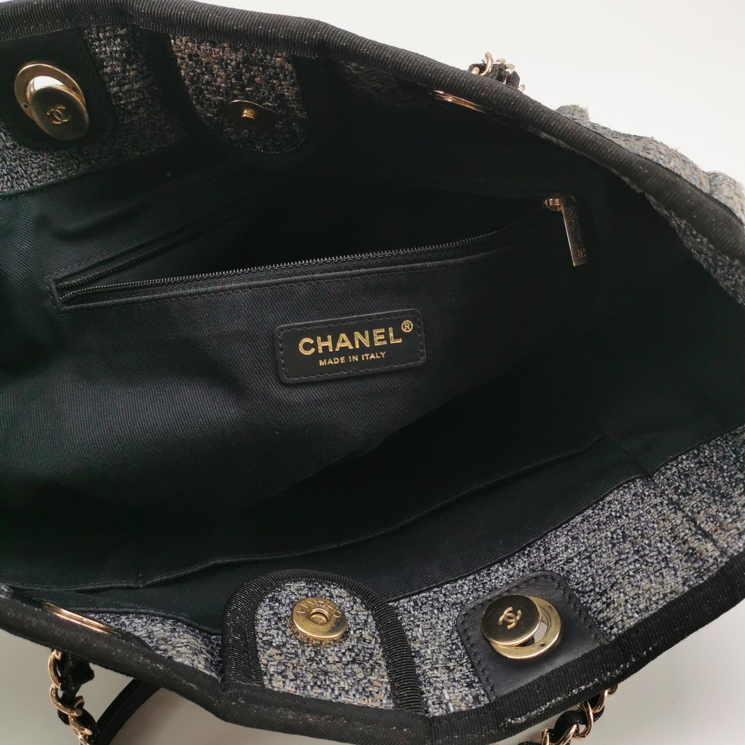 Chanel Deauville Tote in Grey Tweed and Leather with Large Logo view 8