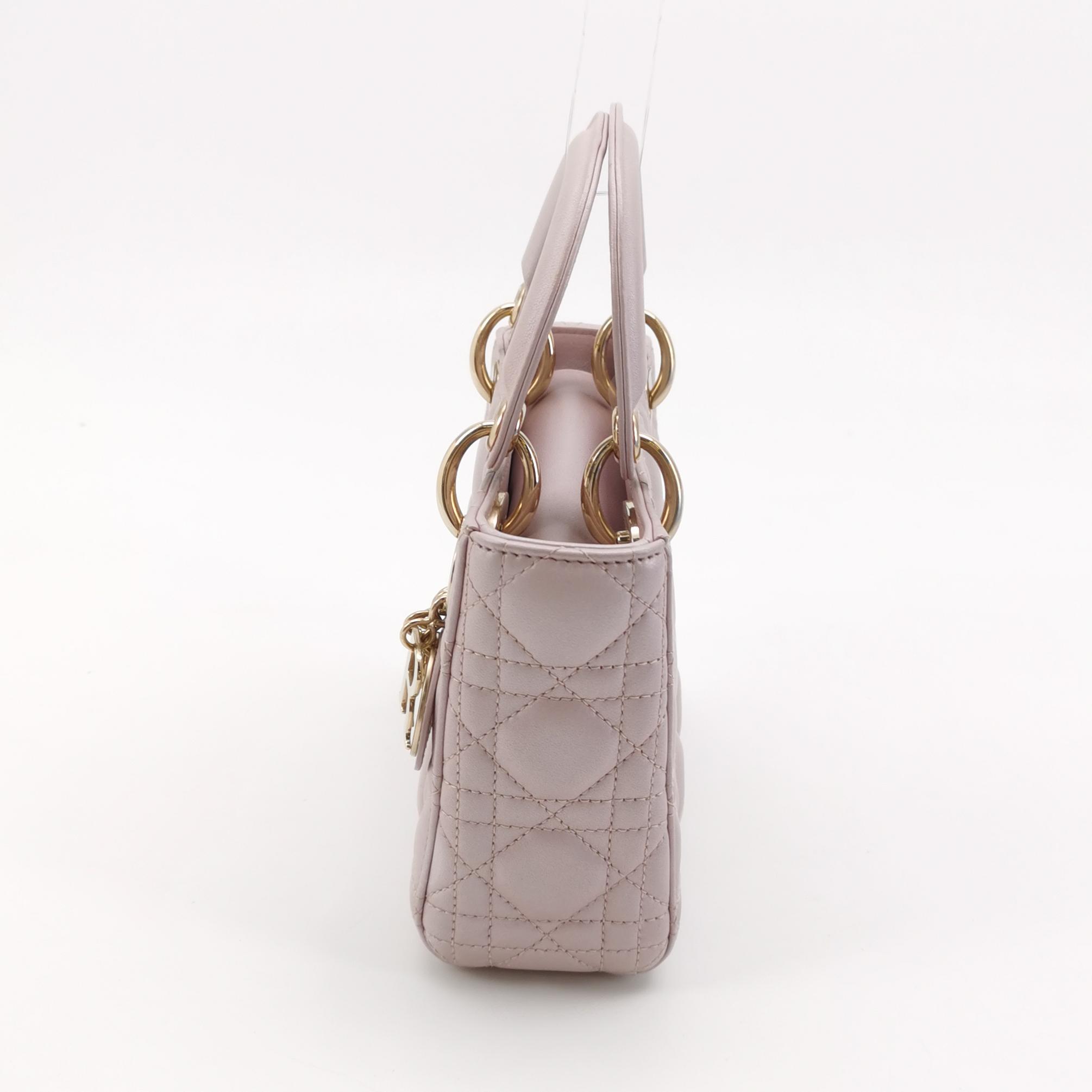 Dior Lady Dior Mini in Pink Lambskin with Cannage Quilting and Chain Strap view 5