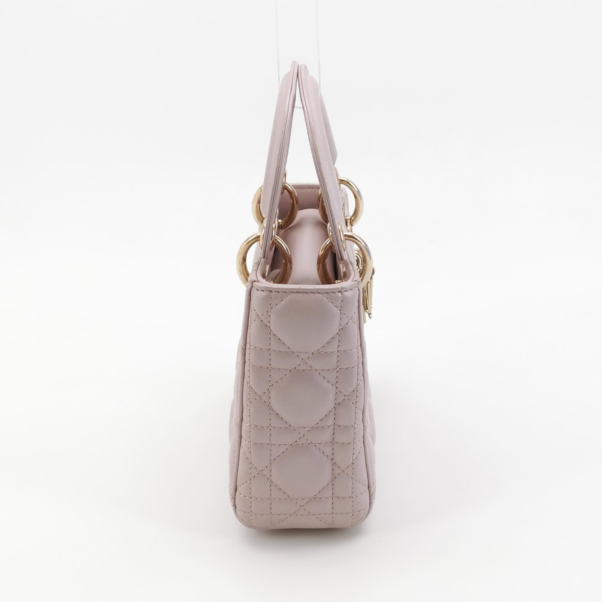 Dior Lady Dior Mini in Pink Lambskin with Cannage Quilting and Chain Strap view 4