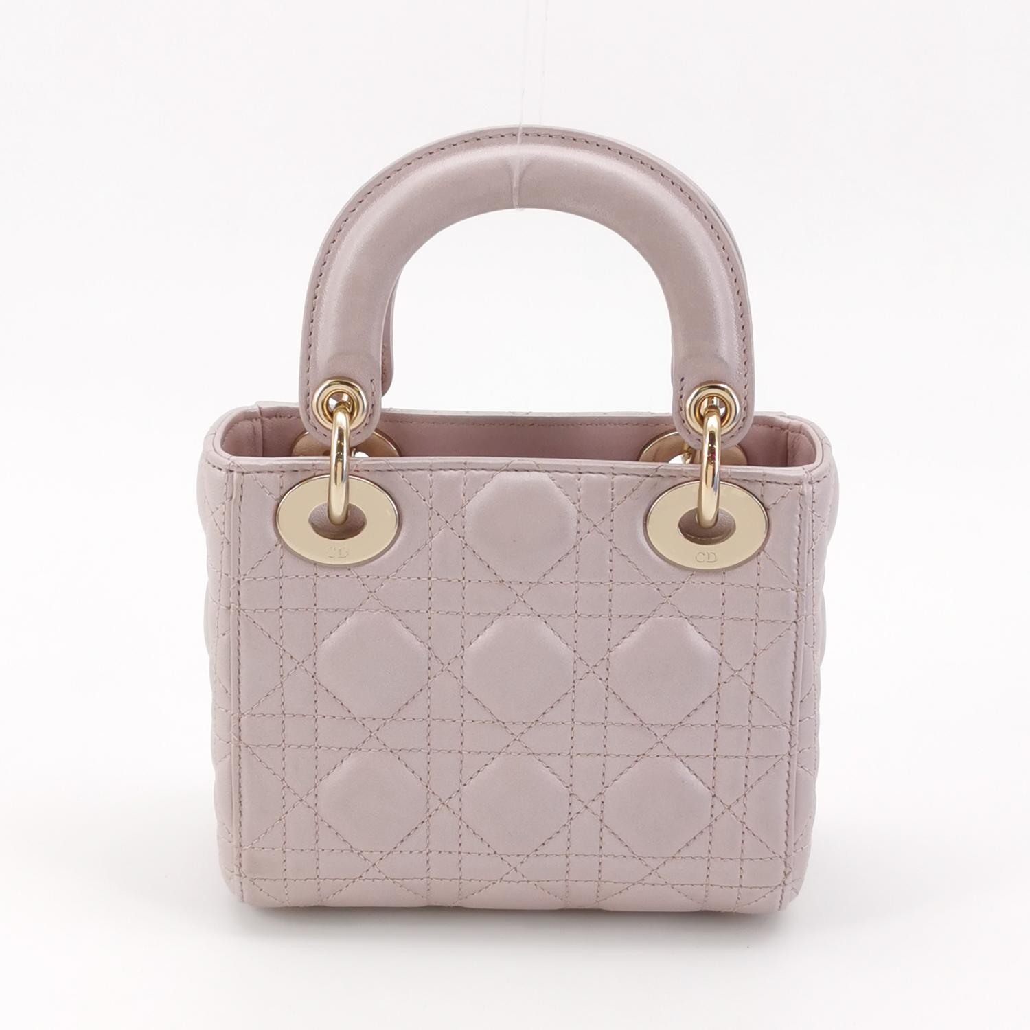 Dior Lady Dior Mini in Pink Lambskin with Cannage Quilting and Chain Strap view 3