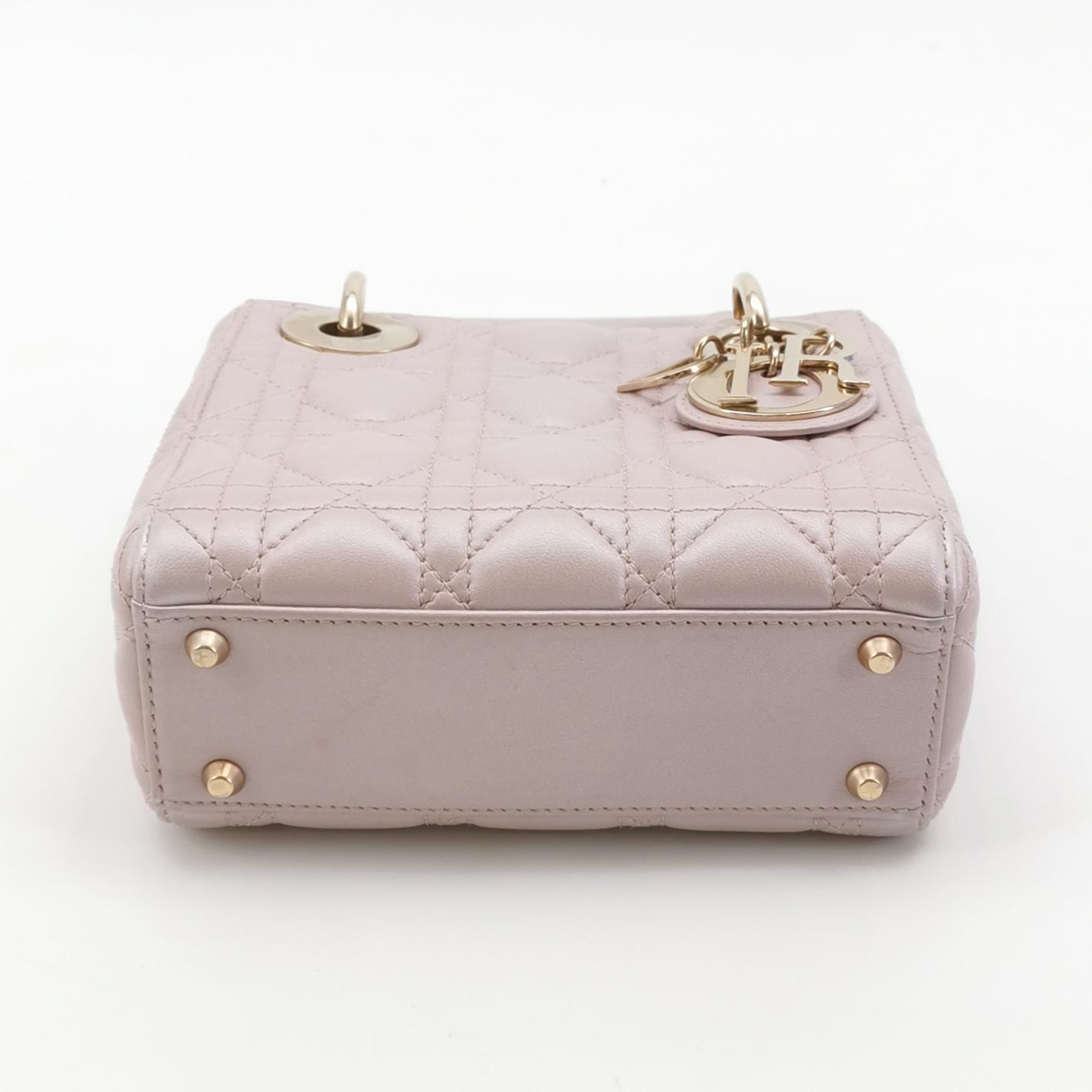 Dior Lady Dior Mini in Pink Lambskin with Cannage Quilting and Chain Strap view 6
