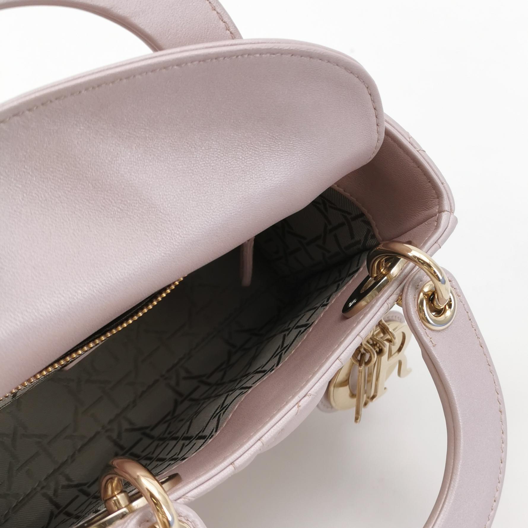 Dior Lady Dior Mini in Pink Lambskin with Cannage Quilting and Chain Strap view 7