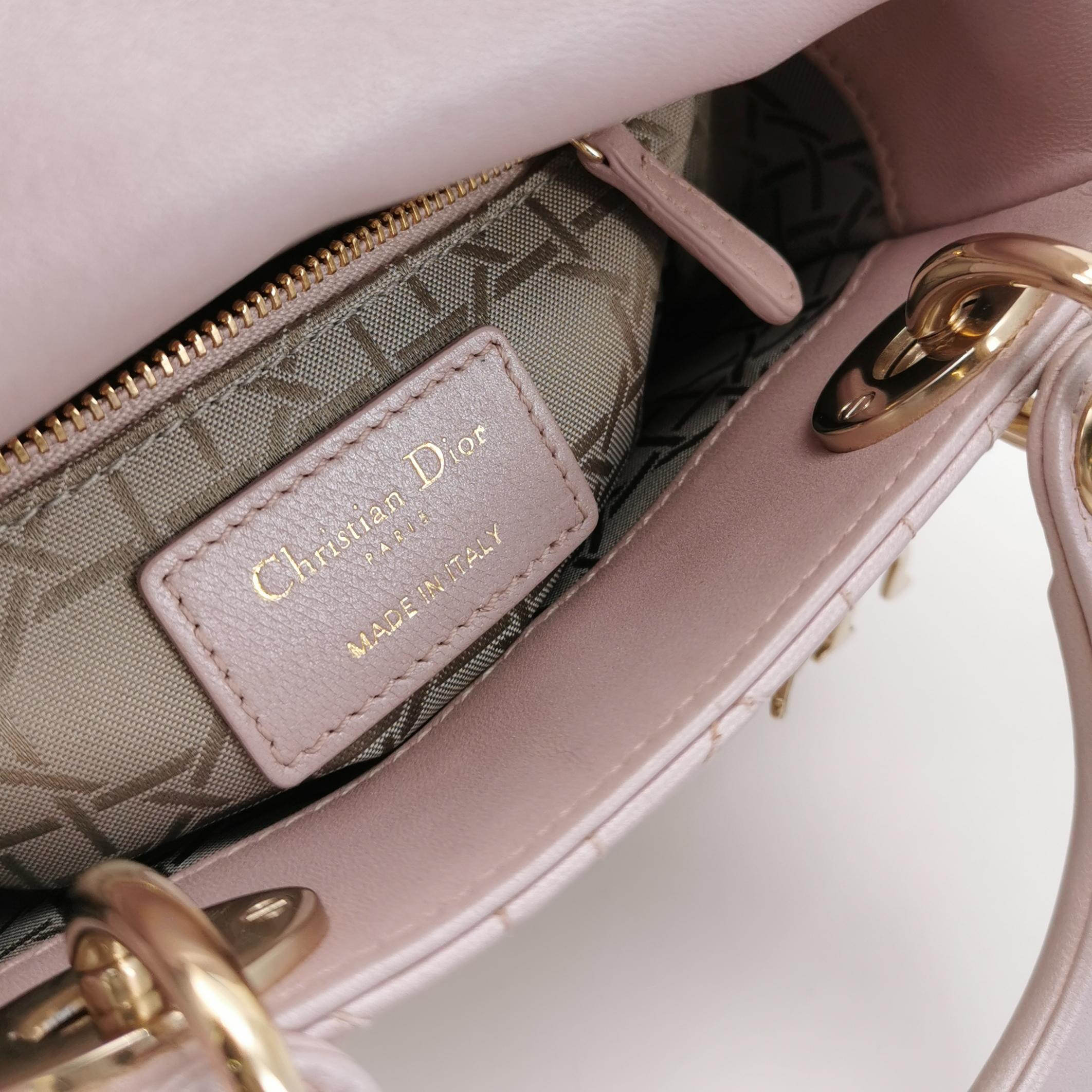 Dior Lady Dior Mini in Pink Lambskin with Cannage Quilting and Chain Strap view 8