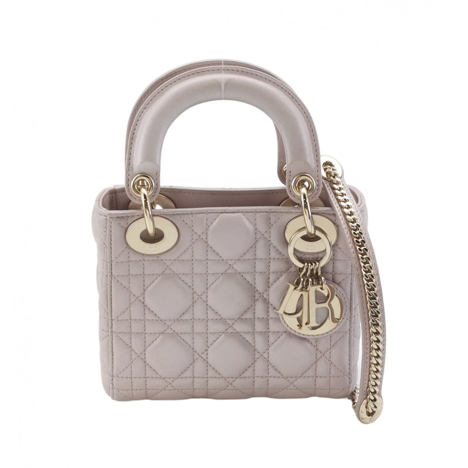 Dior Lady Dior Mini in Pink Lambskin with Cannage Quilting and Chain Strap